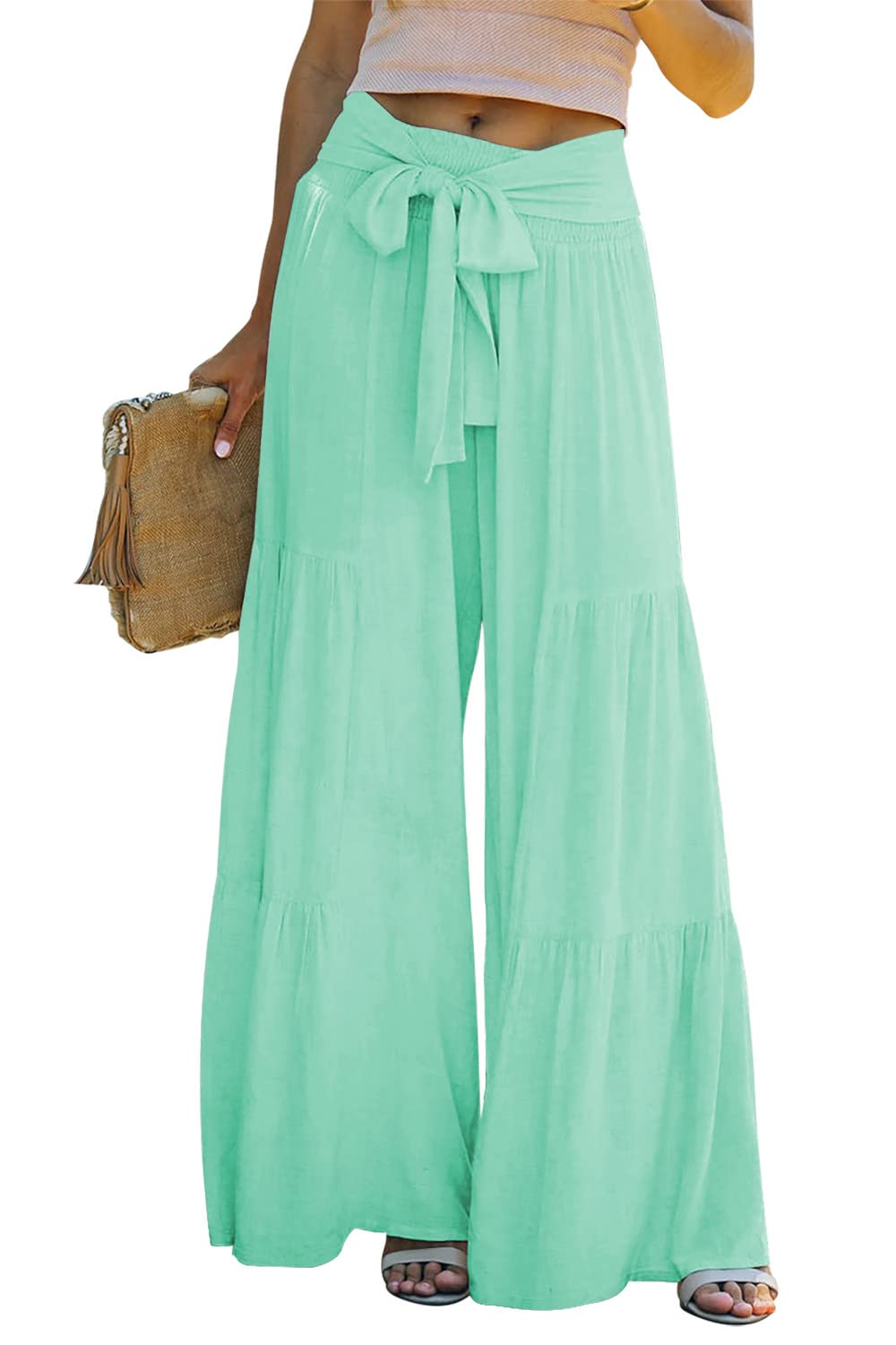 ReachMe Women's Linen Beach Pants - High Waisted Wide Leg Palazzo Pants for Summer, Lounge, Casual Wear - Perfect for Vacation, Yoga, and Boho Style Outfits