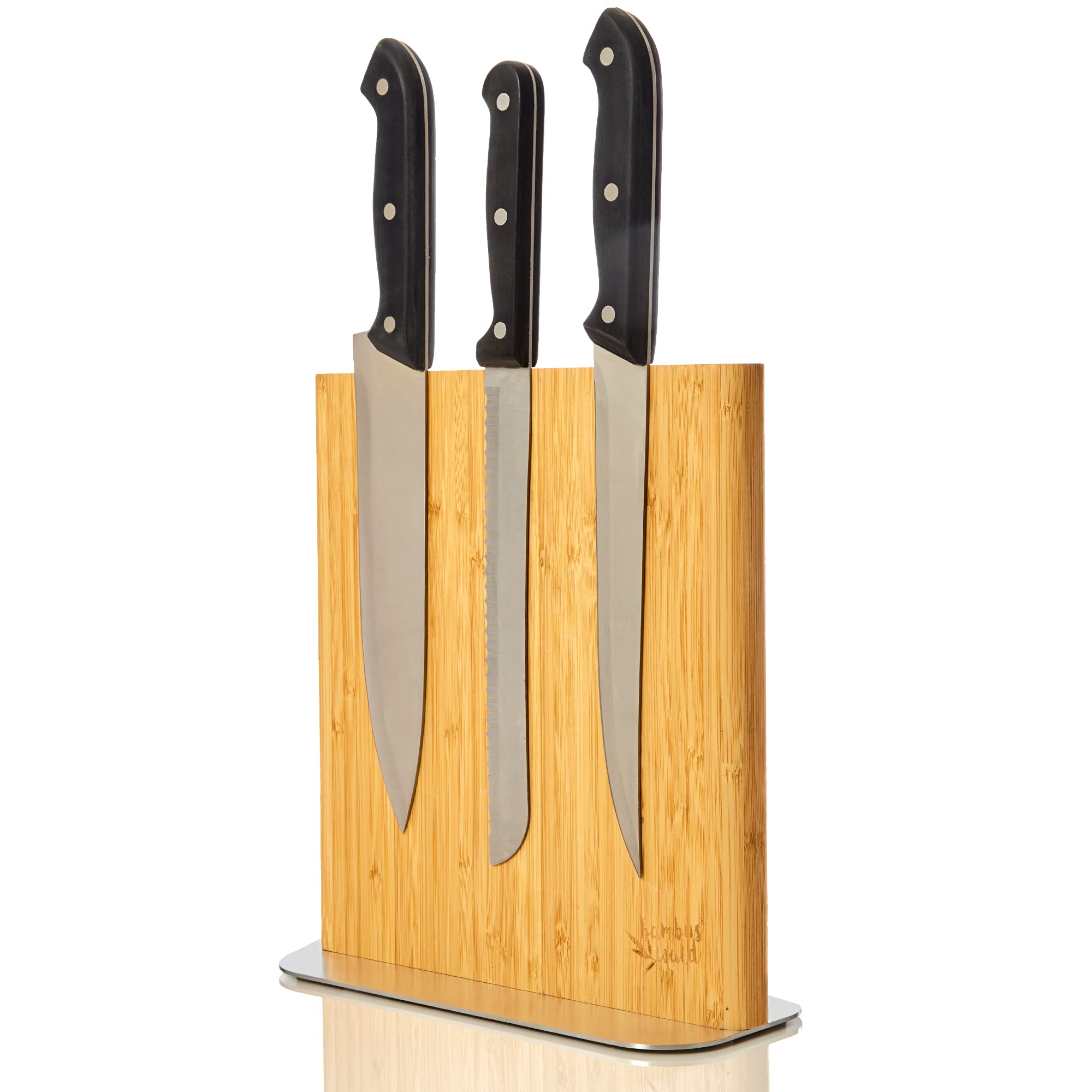**Bamboo Magnetic Knife Block Holder - Eco-Friendly Storage for 6 Knives (Chef, Bread, Carving) | Sustainable Bamboo Kitchen Organizer | Perfect for Countertop & Drawer Organization**
