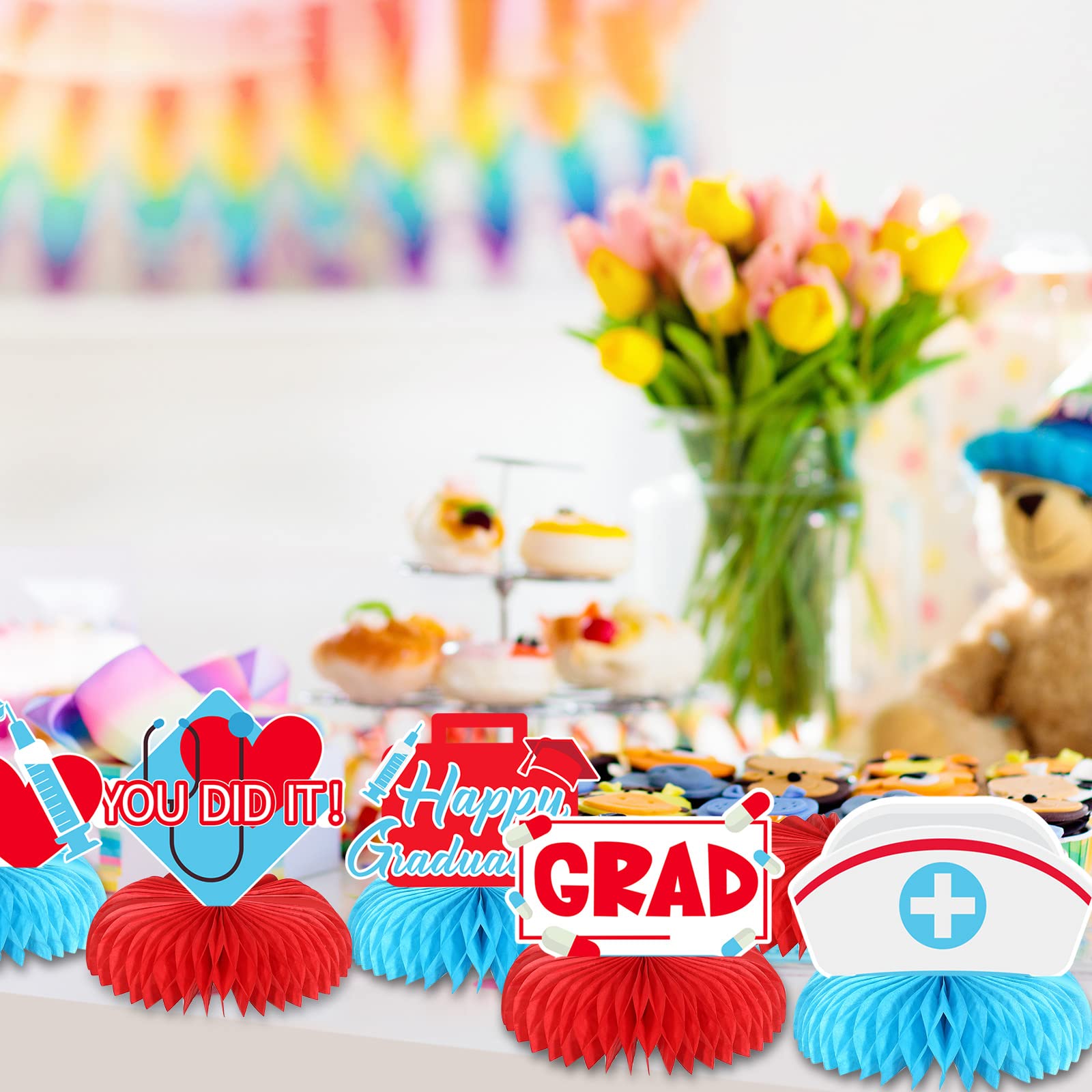 2025 Nursing Graduation Party Supplies - Nurse Congrats Grad Honeycomb Centerpiece Decor for RN Graduation, Nurses Appreciation Week & Nursing School Celebration - Perfect for Table Toppers, Class Reunions and Healthcare Themed Events
