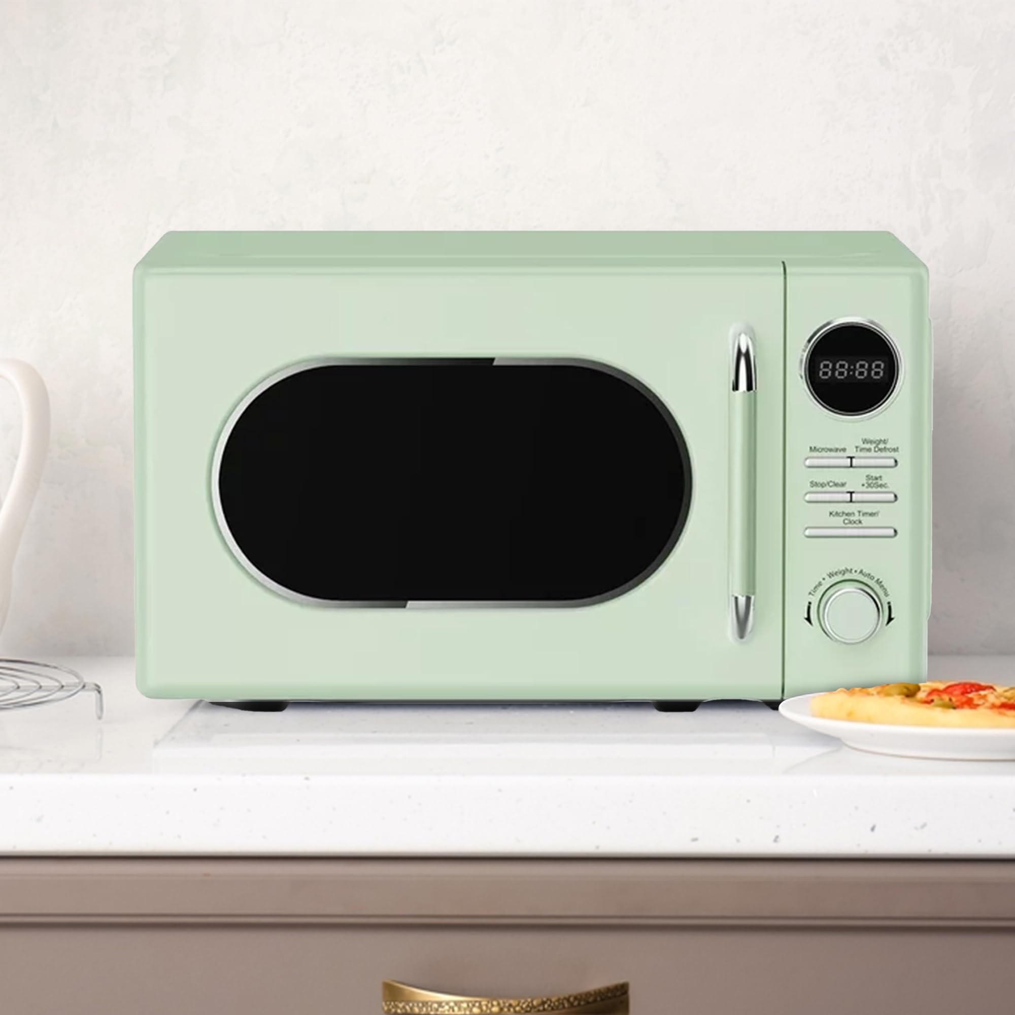 Magic Chef Retro Countertop Microwave Oven - 0.7 Cu Ft Compact Microwave with Classic Design in Green | Perfect for Small Kitchens, Dorms, Offices & RV Cooking