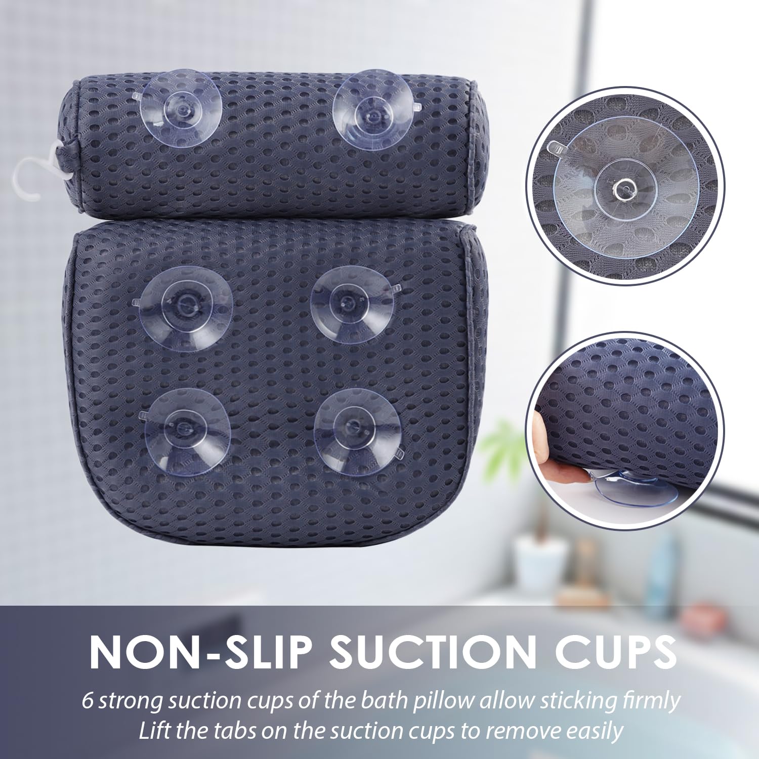 Luxury Bath Pillow for Tub - Head & Neck Support, Soft Spacer Mesh with Suction Cups - Relaxing Spa Experience