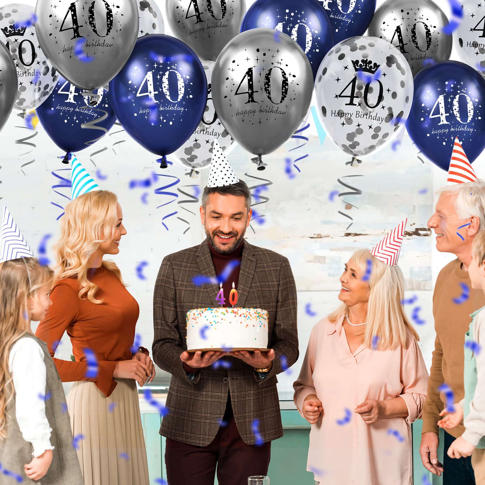 40th Birthday Latex Balloons - 40Pcs Navy Blue & Silver Happy 40th Birthday Party Decorations for Men & Women - Perfect for 40th Birthday Parties, Anniversaries, Milestone Celebrations & Balloon Arches
