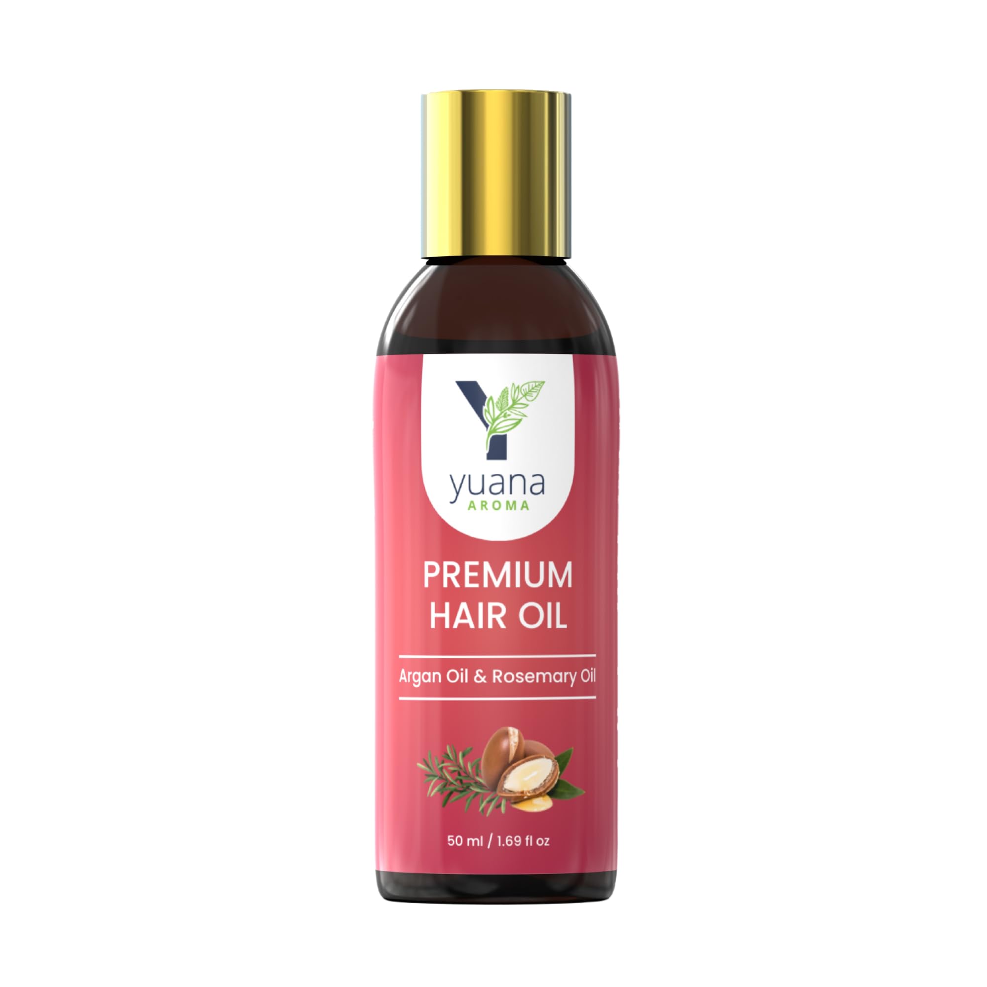 Yuana Aroma Premium Hair Growth Oil with Argan & Rosemary - 100% Natural Treatment for Hair Loss Control & Frizz Reduction (50ml) | Perfect for Daily Scalp Massage & Damaged Hair Repair