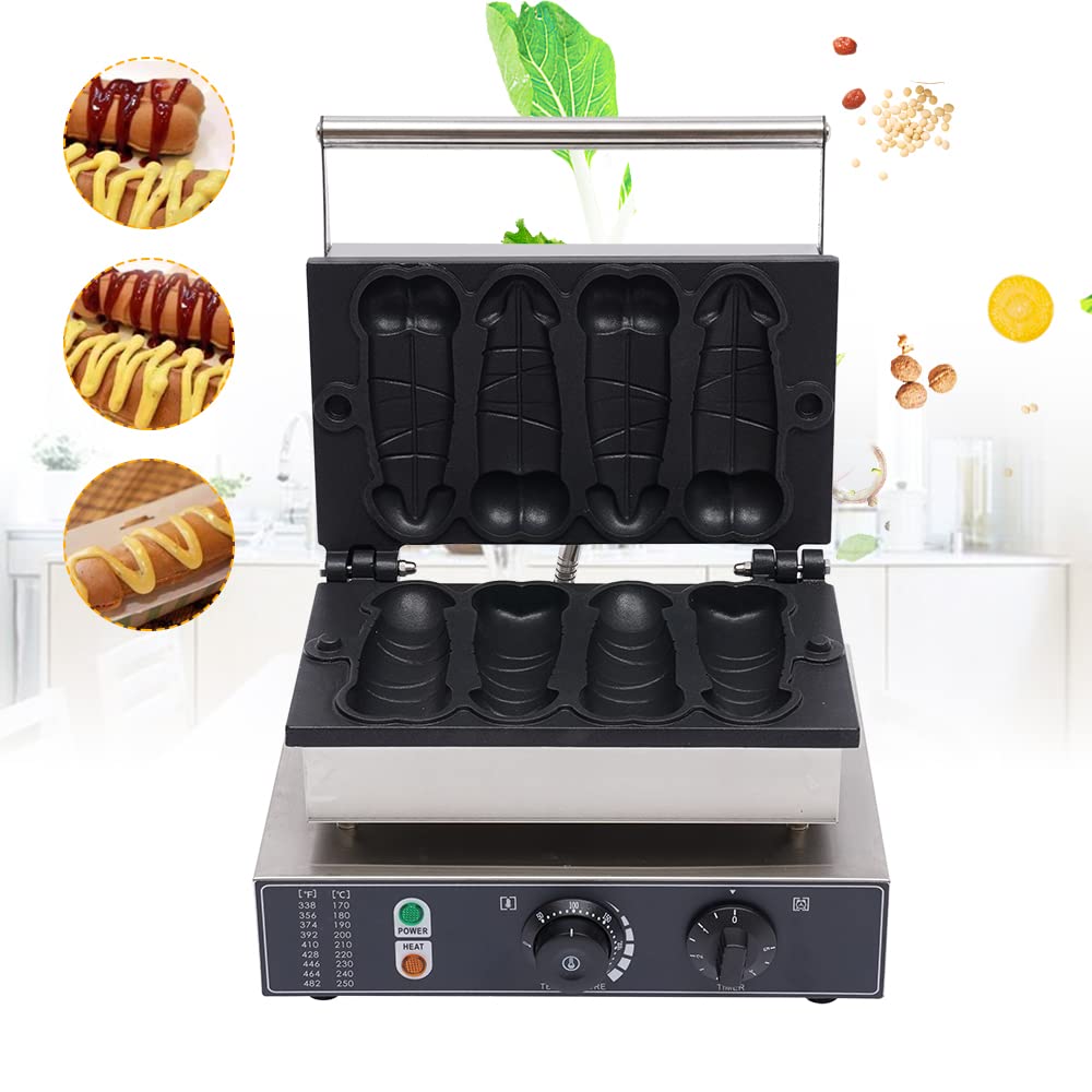 Commercial Waffle Maker Machine 110V 1.6KW - Stainless Steel Electric Hot Dog Shaped Waffle Iron & Takoyaki Maker for Pancakes, Tea Shops, Fast Food Restaurants - Perfect for Breakfast Cafes, Street Food Vendors, and Home Kitchens