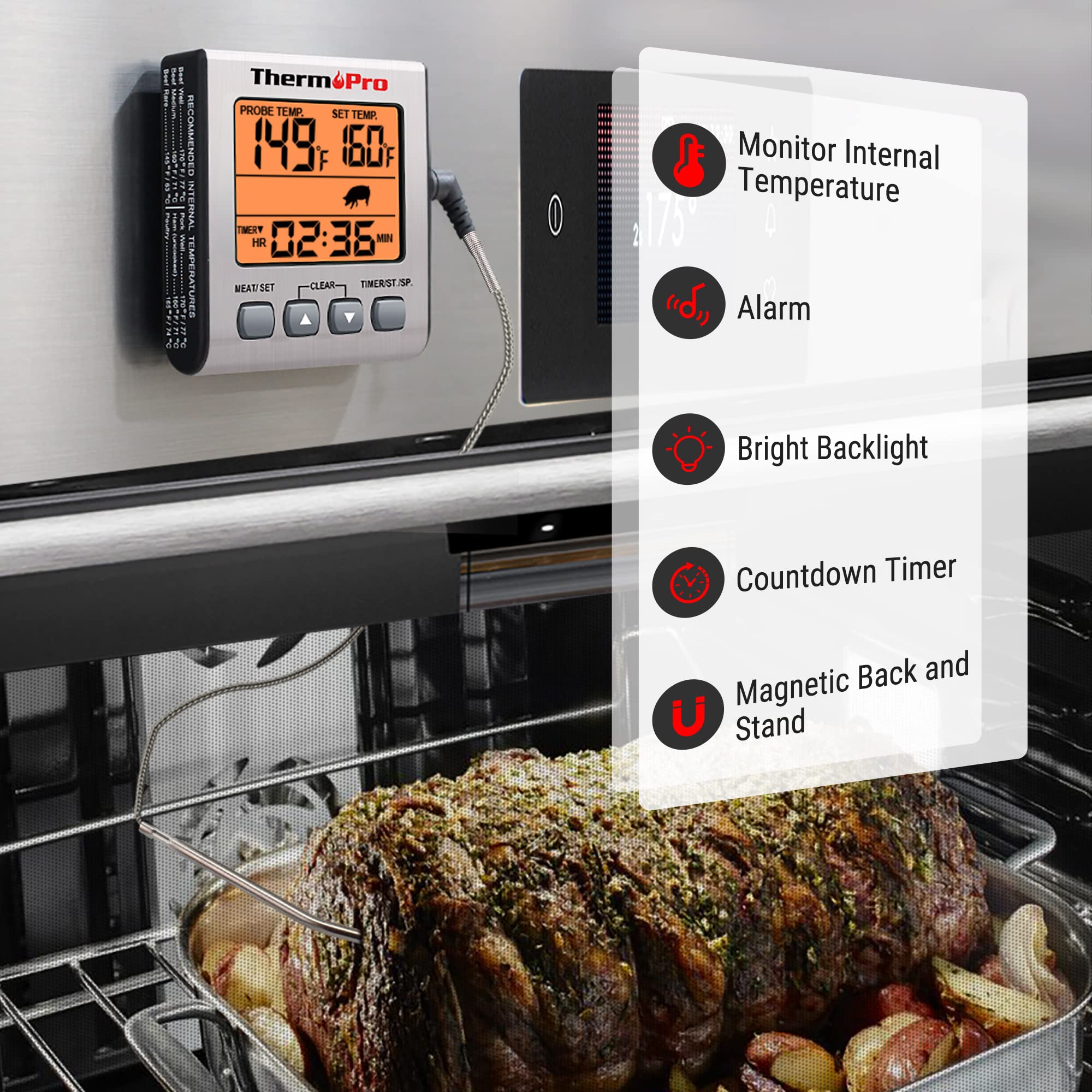 ThermoPro TP16S Digital Meat Thermometer with Backlight & Timer - Instant Read Cooking Thermometer for Grilling, BBQ, Smoking, Baking, Oven & Oil Frying - Perfect for Indoor & Outdoor Kitchen Use