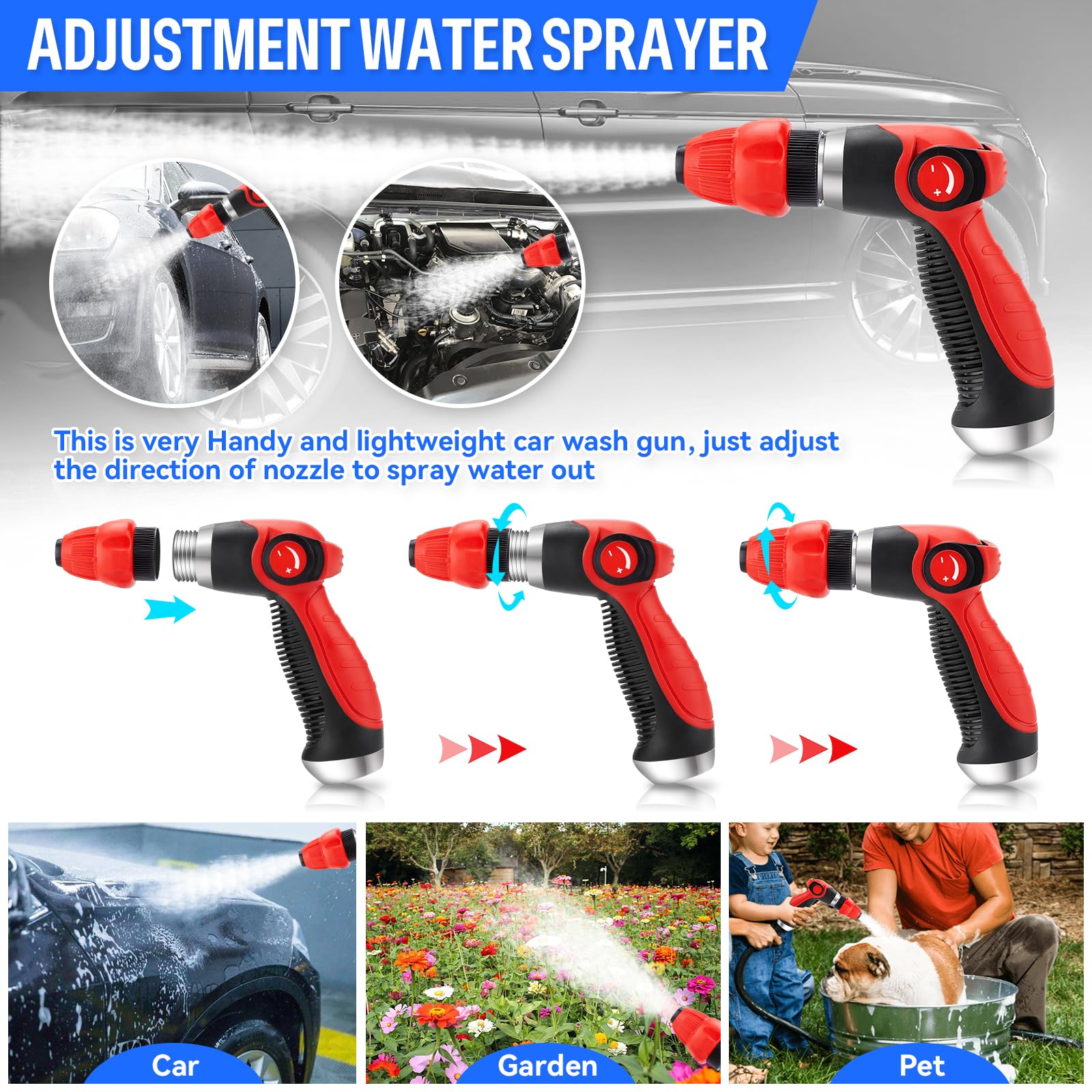 16 IN 1 Car Wash Foam Gun & Foam Cannon - Adjustable Pressure Sprayer (2.5-6 Bars) with 1/2