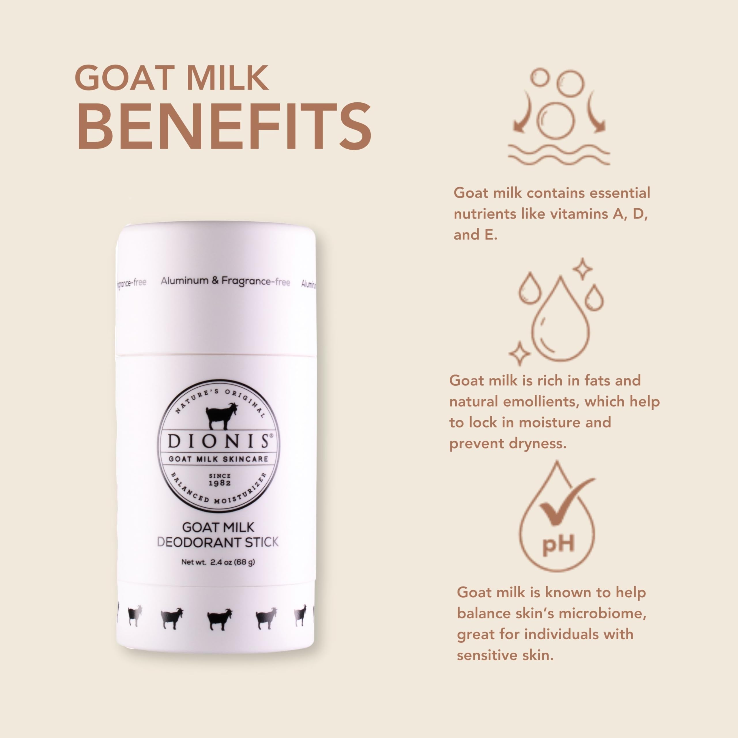 Dionis Goat Milk Skincare Deodorant Stick & Vanilla Bean Bar Soap - 3 Piece Travel Set for Shower, Bath & On-The-Go | Natural Moisturizing & Gentle Cleansing