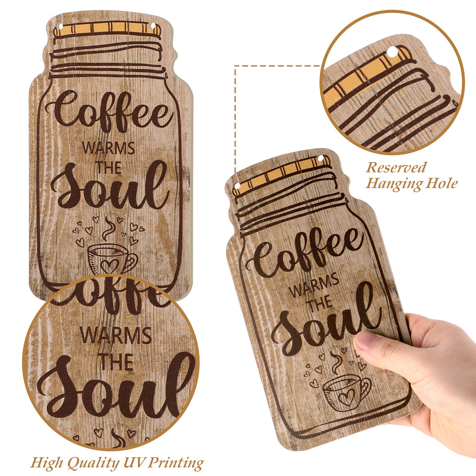 Jetec 4-Piece Farmhouse Wooden Coffee Bar Signs - Rustic Wall Hanging Plaques with 'But First Coffee' Quote - Perfect for Home, Office & Kitchen Decor | Ideal for Coffee Shops, Breakfast Nooks & Cozy Spaces