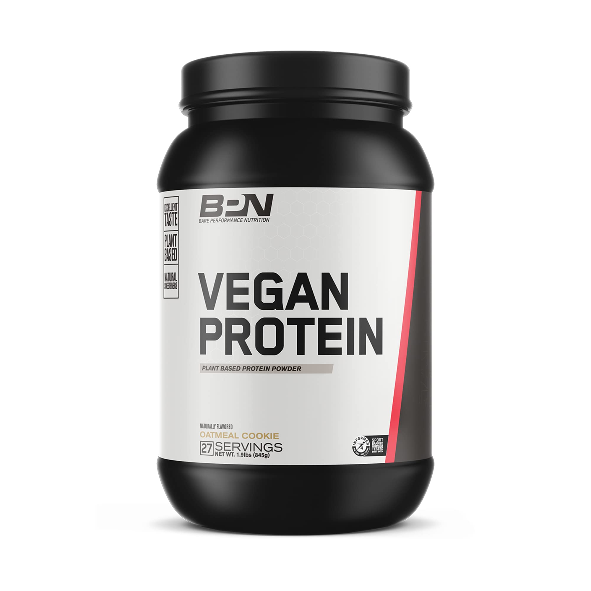 Bare Performance Nutrition Vegan Protein Powder - Plant Based Pea, Watermelon & Pumpkin Protein, Naturally Sweetened Oatmeal Cookie Flavor (27 Servings) | Post-Workout Recovery & Healthy Breakfast Smoothies