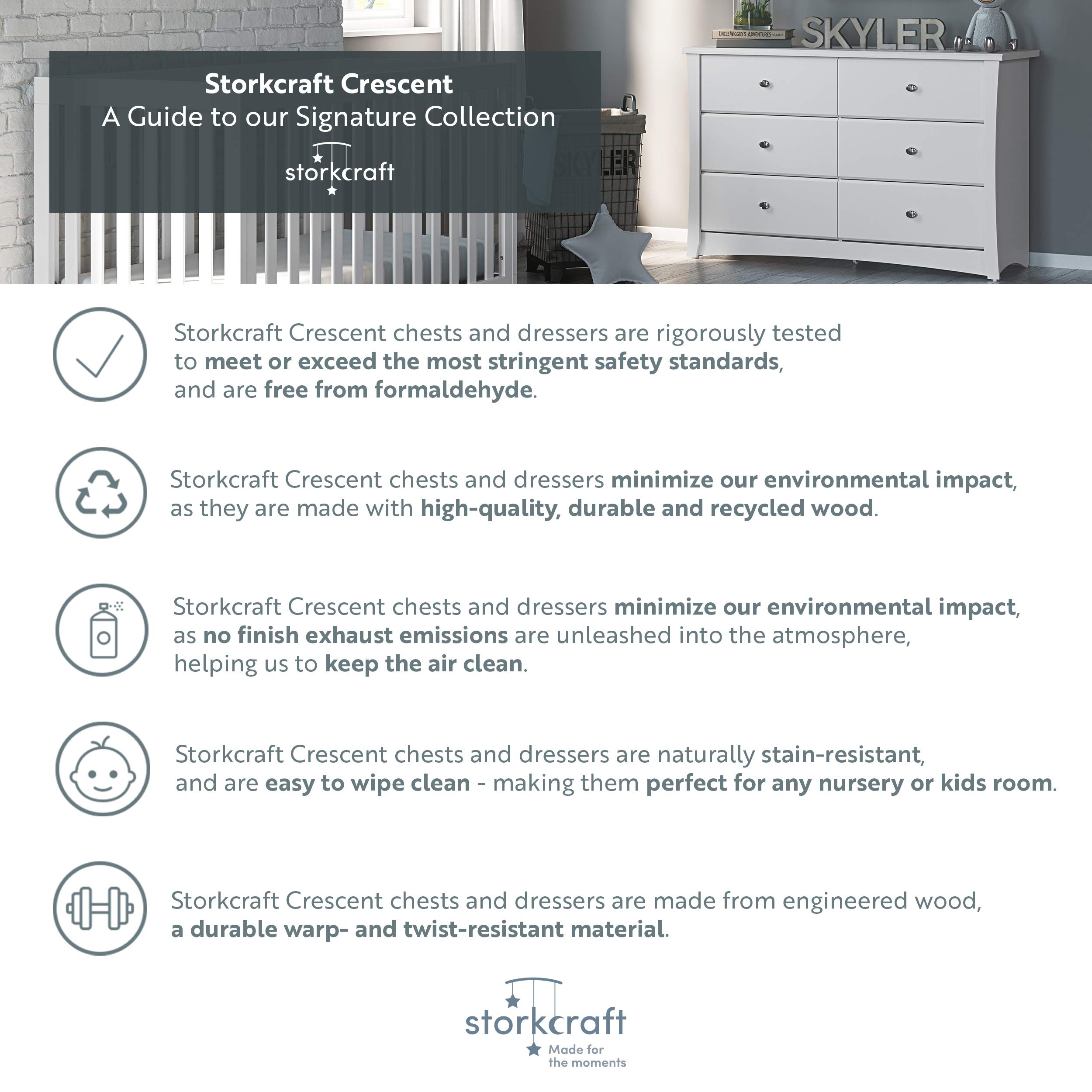 Storkcraft Crescent 6-Drawer Double Dresser in Pebble Gray - GREENGUARD Gold Certified Kids Dresser for Nursery & Bedroom | Perfect for Baby Clothes Storage & Toddler Room Organization