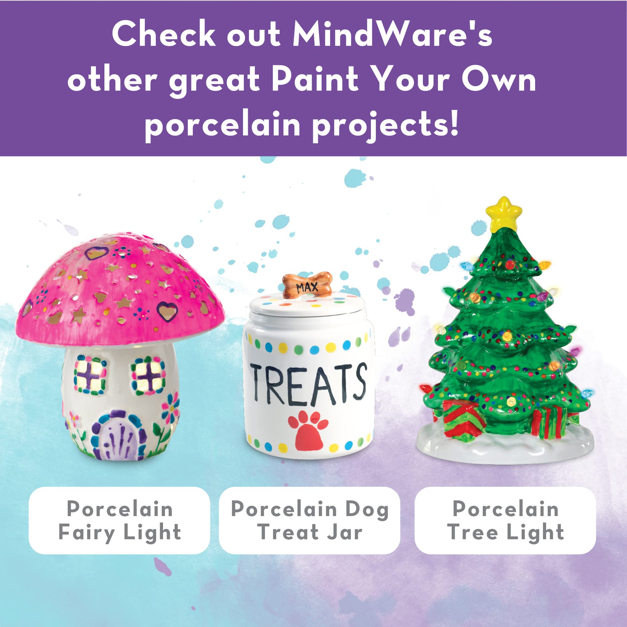 MindWare DIY Porcelain Painting Kit - 2 White Plates, 12 Vibrant Paints, 2 Brushes & Display Stands for Kids & Adults - Perfect for Birthday Gifts, Family Craft Night & Home Decor Projects