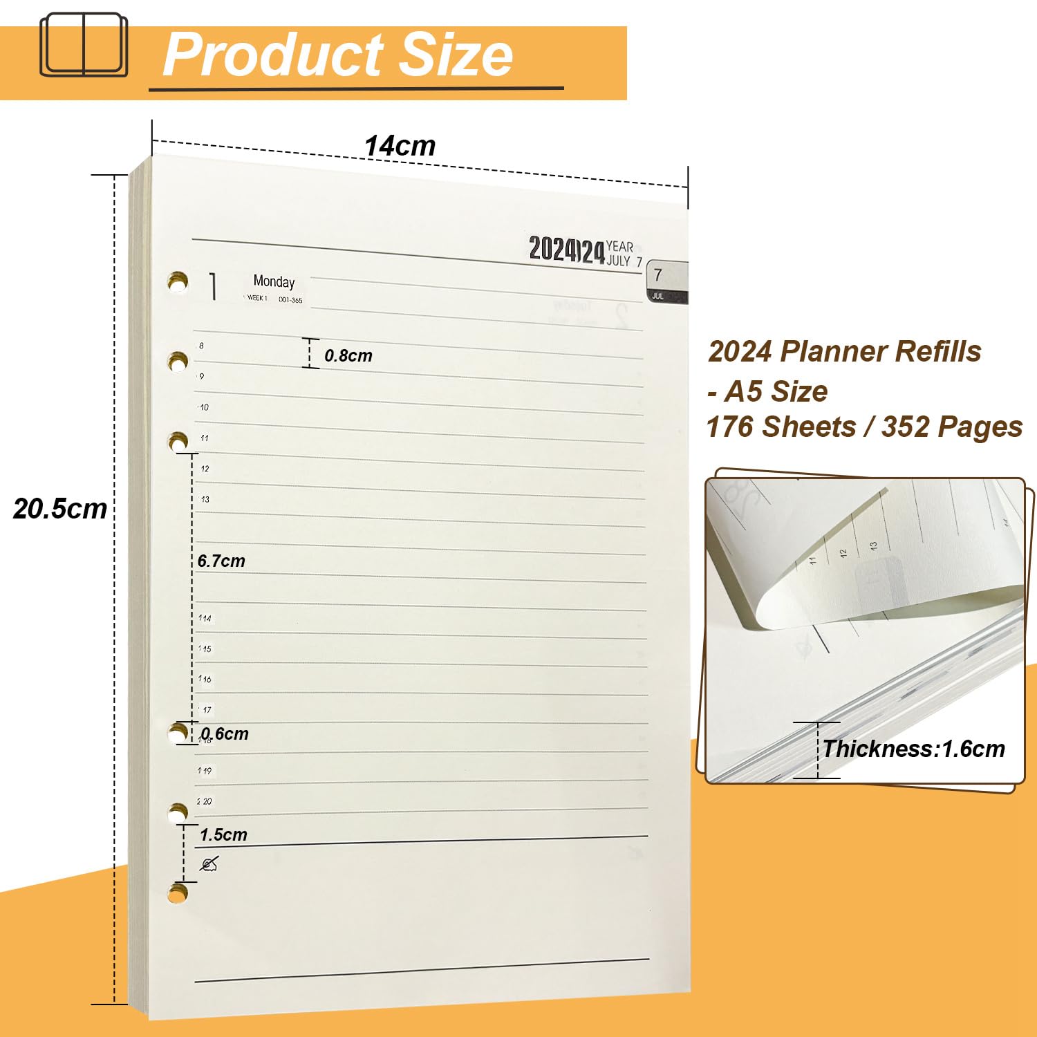 2024-2025 A5 Refill Paper with Lines | 6-Hole Punch Daily Planner Refills | 170 Sheets Rechargeable Paper for Personal Organizer, Journal Notebook | Perfect for Office, School & Home Planning