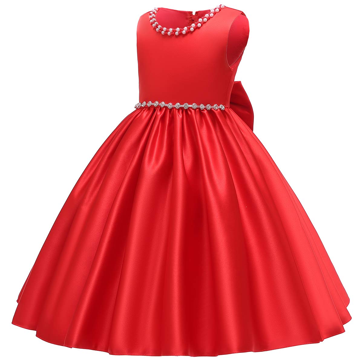 Christmas Little Big Girls Princess Satin Dress Toddler Rhinestone Swing Pageant Gown - Red Santa Claus Bridesmaid Party Dance Wedding Dress for 6-7 Years - Perfect for Holiday Photos, Pageants & Special Occasions