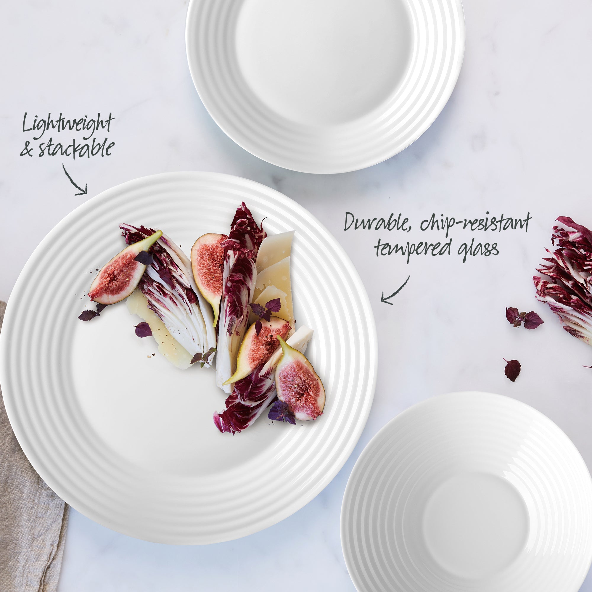 Pearl Ripple 12-Piece Dinnerware Set - Elegant Porcelain Plates, Bowls & Cups for Family Dining, Dinner Parties & Special Occasions