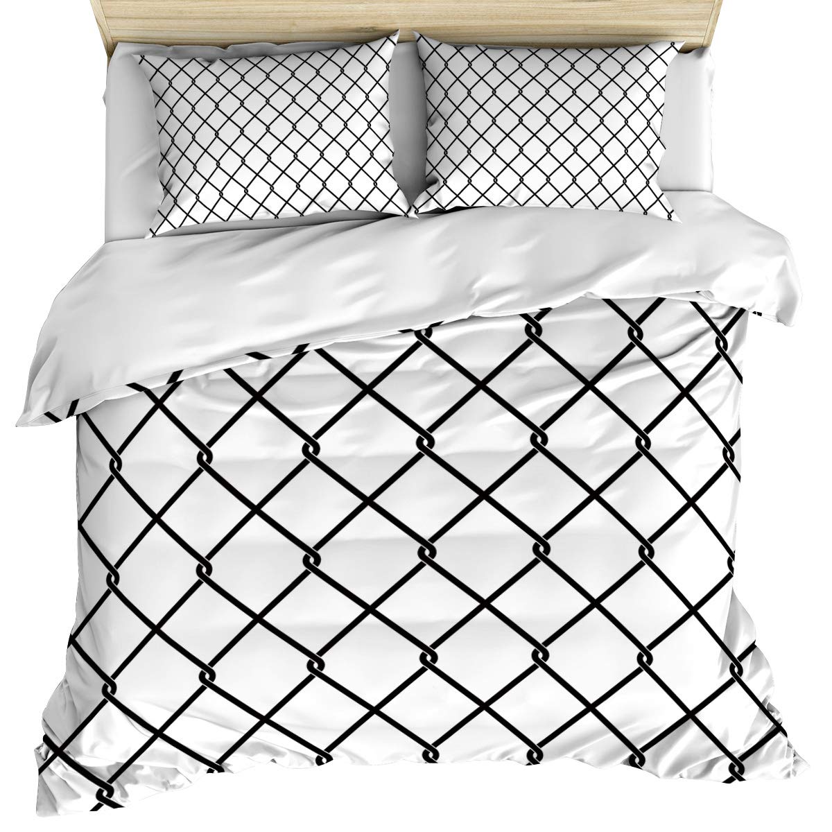 Trellis Plaid Geometric Duvet Cover Set 3-Piece Twin Size - Black & White Ultra Soft Breathable Bedding with Corner Ties & Zipper Closure (1 Duvet Cover + 2 Pillow Shams) - Washed Cotton for Cozy Bedroom Decor | Perfect for Guest Rooms, Dorms & Modern Home Styling