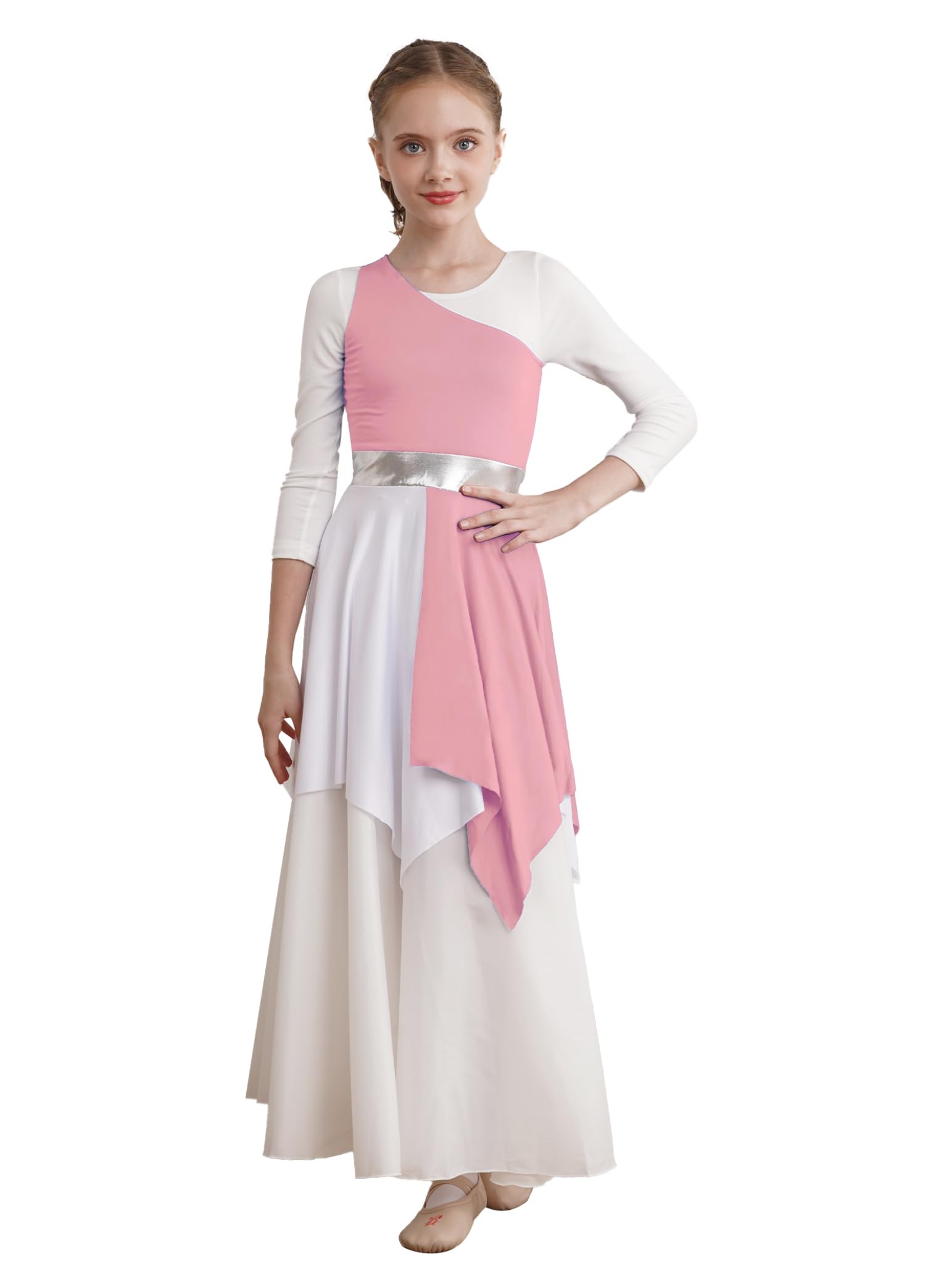 Girls' Asymmetrical Praise Dance Tunic - Color Block Liturgical Lyrical Dress for Church Performances & Worship Events