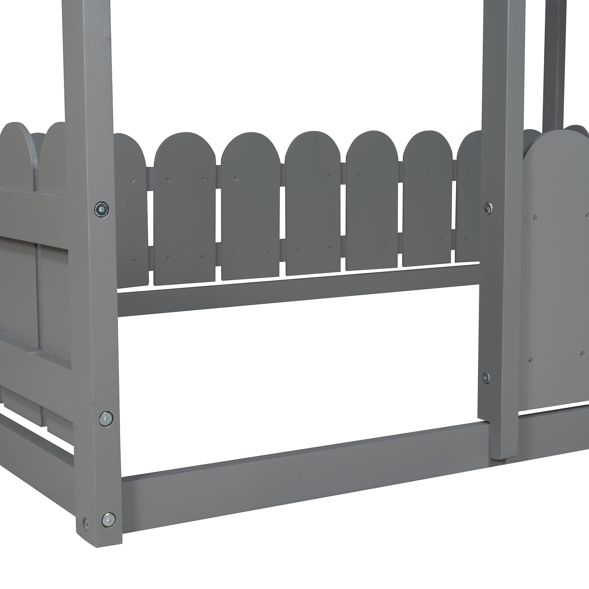 Wooden Twin House Bed Frame with Roof & Fence Guardrails for Toddlers, Kids, Boys & Girls - Easy Assembly, Grey (Box Spring Needed) | Perfect for Kids' Bedrooms, Playrooms & Themed Nursery Decor