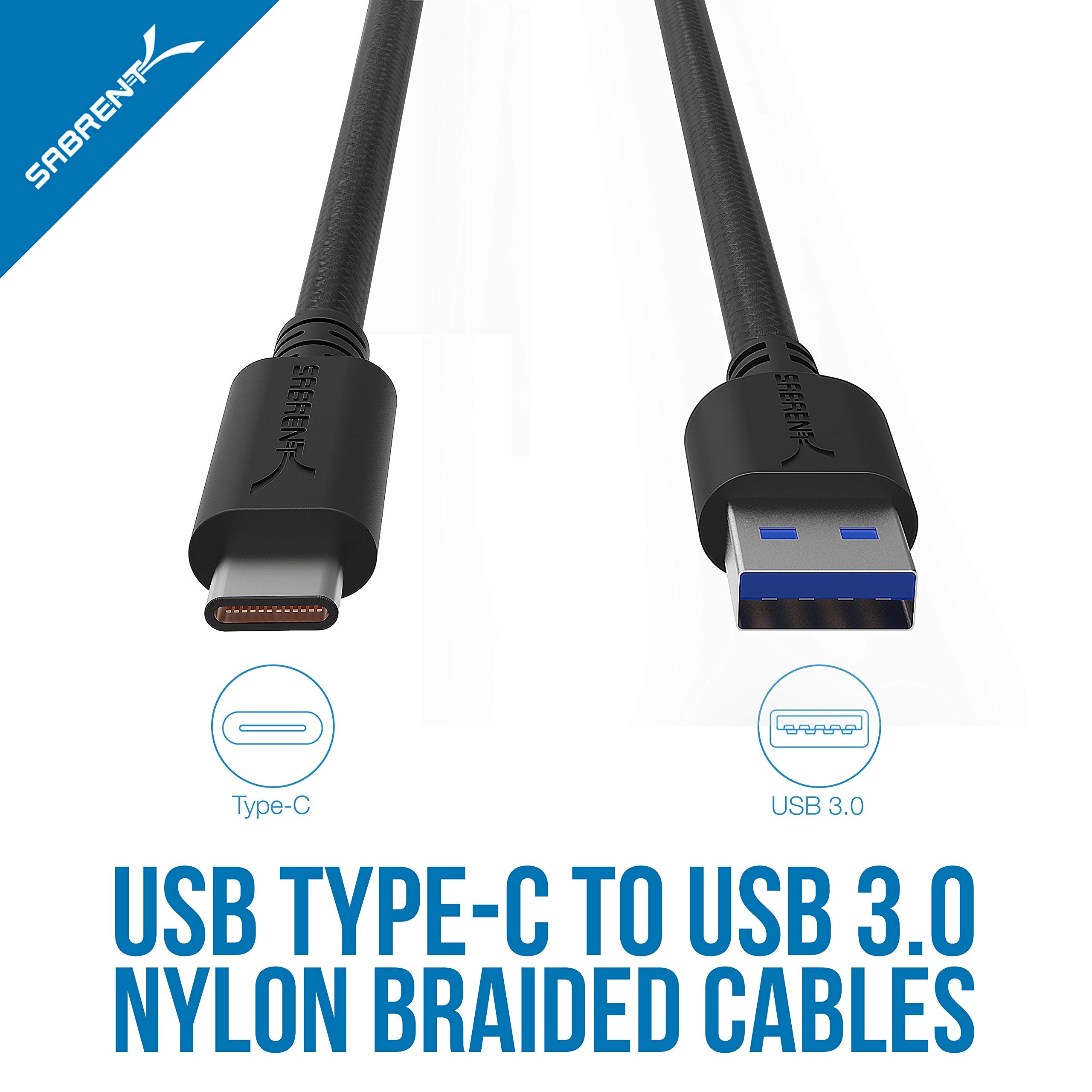Sabrent 4-Port USB 3.0 Hub with [3-Pack] 22AWG Premium 3ft USB-C to USB-A 3.0 Fast Charging & Data Sync Cables for Laptop, PC, MacBook, Phone - Perfect for Home Office, Gaming & Travel Accessories