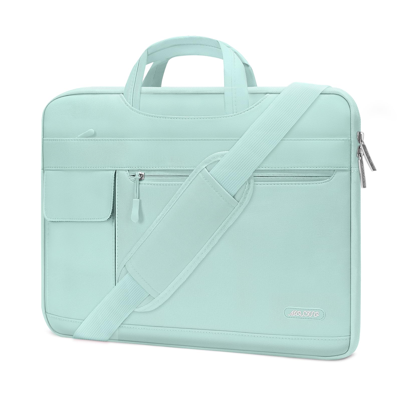 MOSISO Laptop Shoulder Bag for MacBook Air 13-inch & MacBook Pro 13-14 inch (M1/M2/M3 Models 2021-2023) - Durable Polyester Briefcase with Flapover Design in Mint Green - Perfect for Business, Travel & College Use