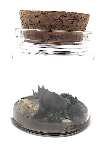 Mini Glass Terrarium with Adorable Rhino Desk Pet & Adoption Certificate - Perfect for Office Decor, Stress Relief & Unique Gifts