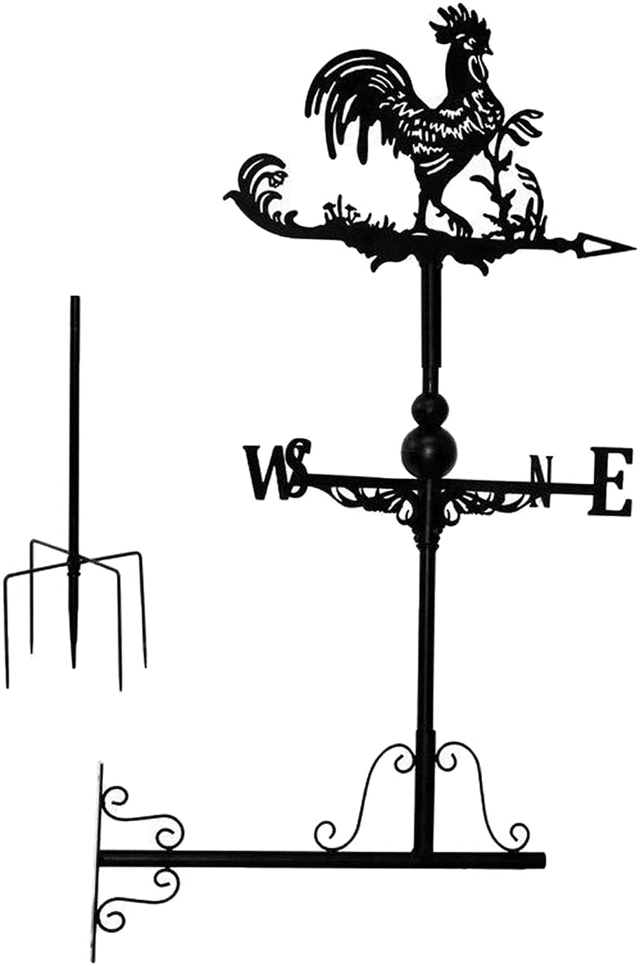 KOSHSH Metal Weather Vane with Cast Iron Rooster - Decorative Garden Yard Patio Ornament for Outdoor Rustic Farmhouse Style | Perfect for Roof, Barn, Shed, or Garden Decoration