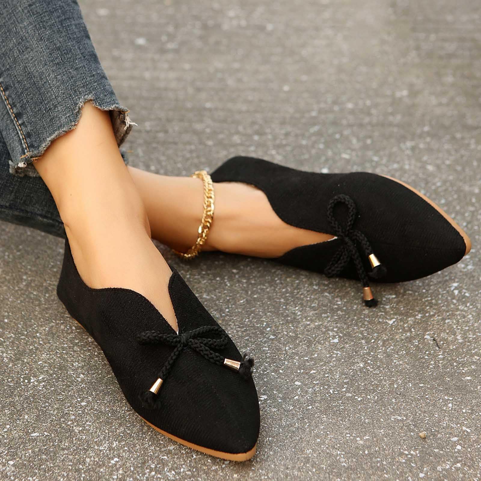Women's Slip On Canvas Sneakers - Chunky Loafers with Pointed Toe & Matte Suede | Comfortable Casual Flats for Everyday Wear, Work & Walking