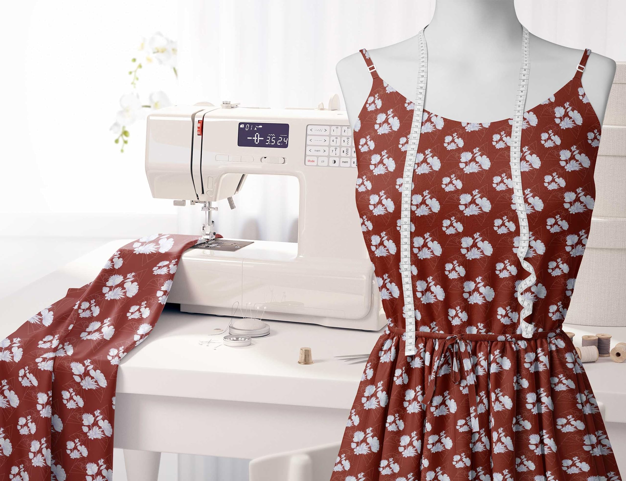 Soimoi Moss Georgette Red Fabric by The Yard - 42 Inch Wide Floral & Geometric Print Fabric for DIY Crafts, Dresses, Curtains & Home Decor - Lightweight Textile for Sewing Projects & Creative Designs