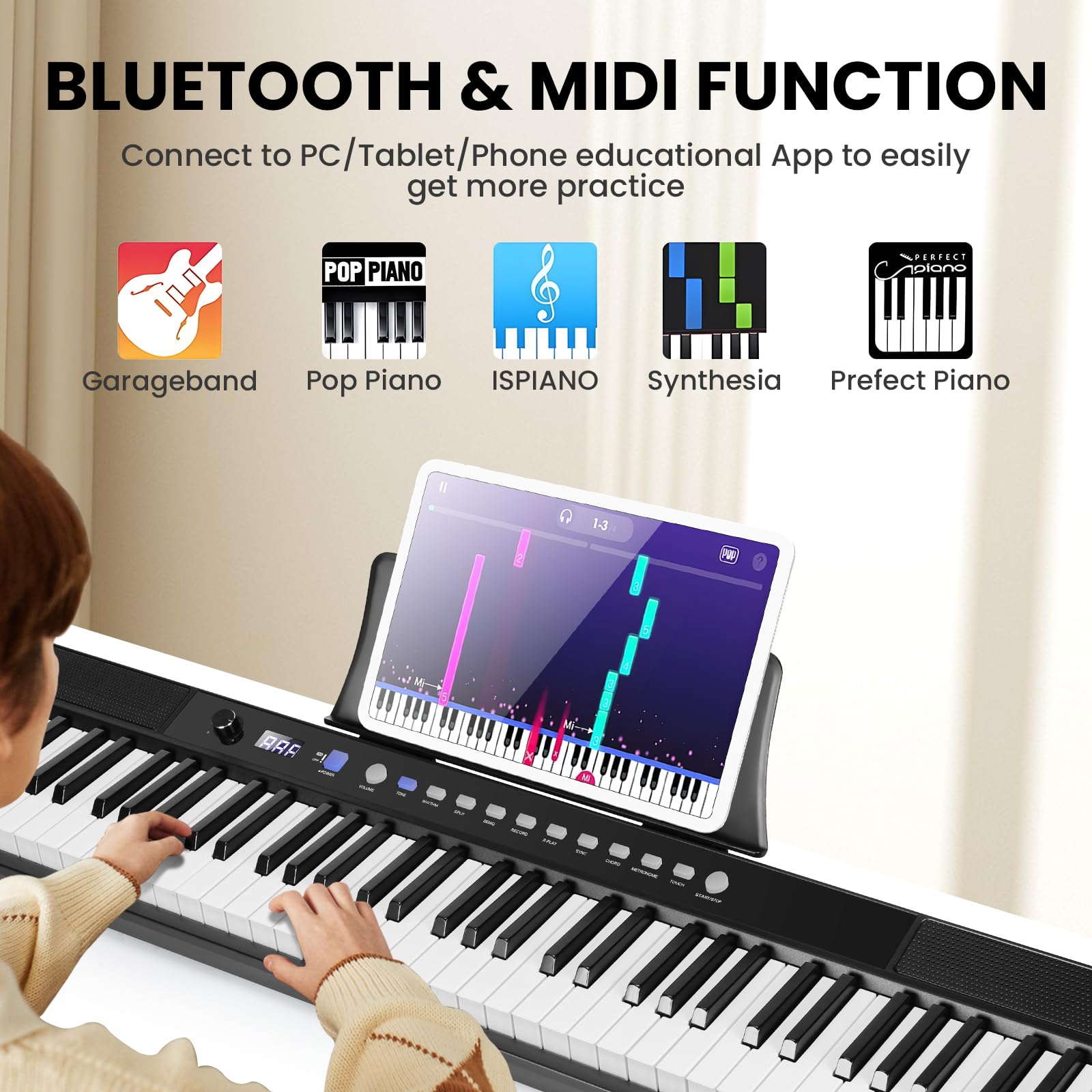 Asmuse 88-Key Digital Piano for Beginners - Semi-Weighted Keys, 128 Tones & Rhythms | Home & Studio Use