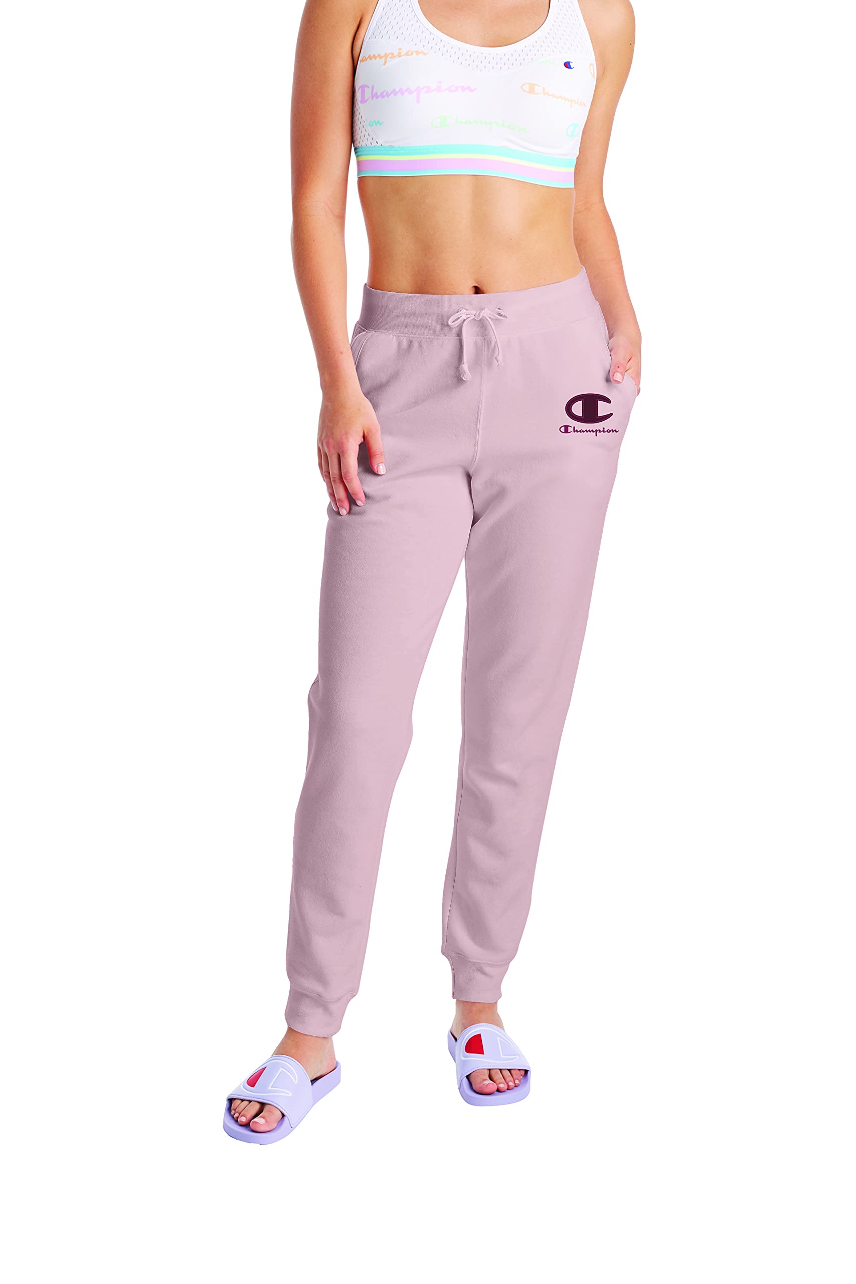Champion Women's Powerblend Fleece Joggers with Graphic Print - Soft Athletic Lounge Pants for Running, Yoga & Casual Wear