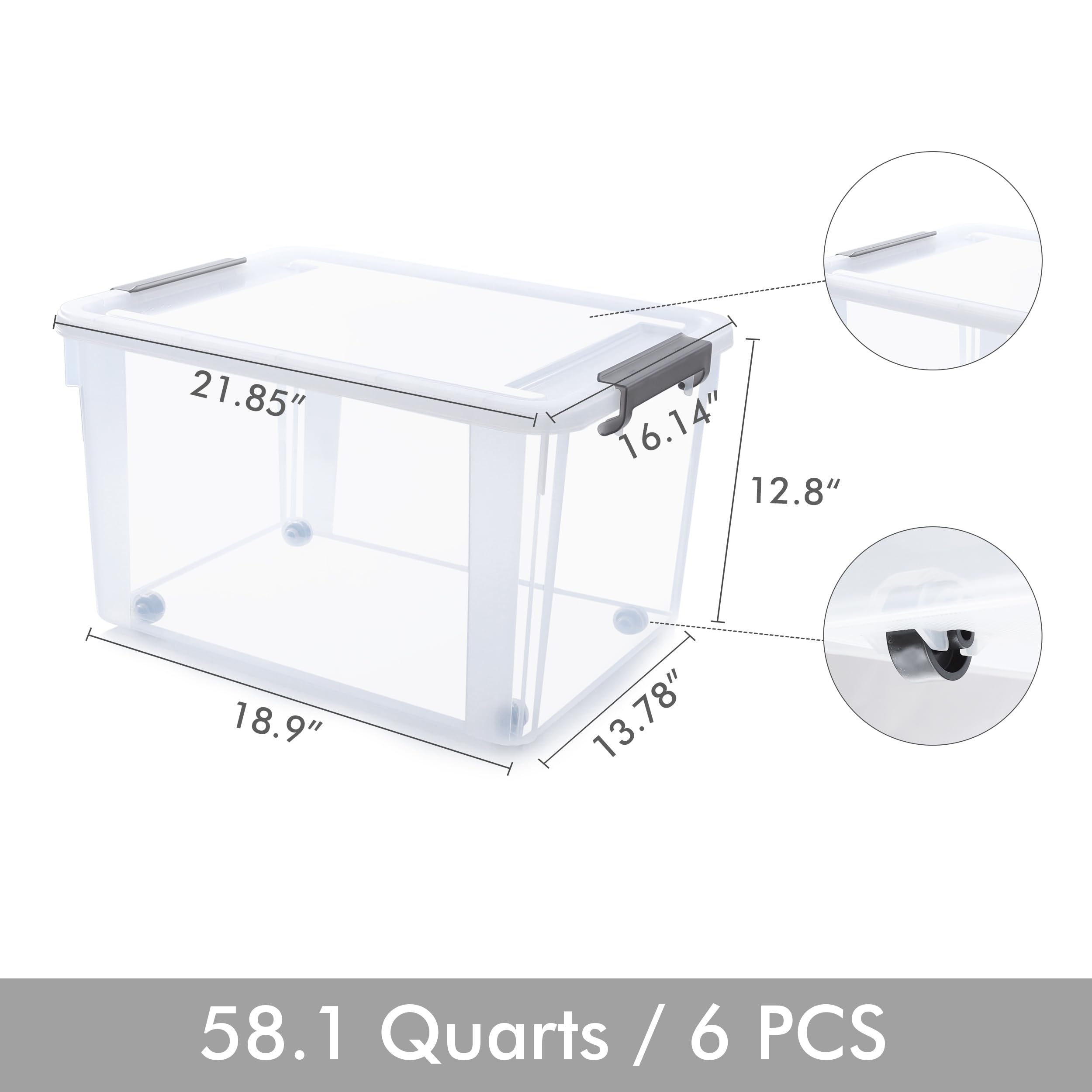 Citylife 6-Pack 58.1 QT Clear Plastic Storage Bins with Lids - Large Stackable Organizing Containers for Garage, Closet, Kitchen | Perfect for Home Organization, Seasonal Storage & Moving Supplies