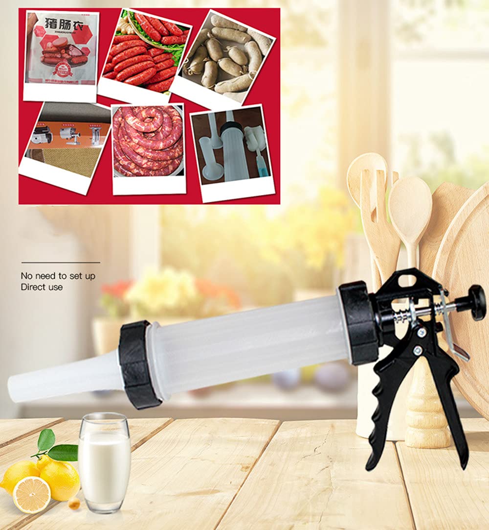 Manual Sausage Stuffer Kit - Hand Operated Meat Filler & Salami Maker with 3 Professional Nozzles (Plastic) - Perfect for Homemade Sausages, Burgers & Charcuterie | Great for Home Kitchens, BBQ Parties & Food Prep
