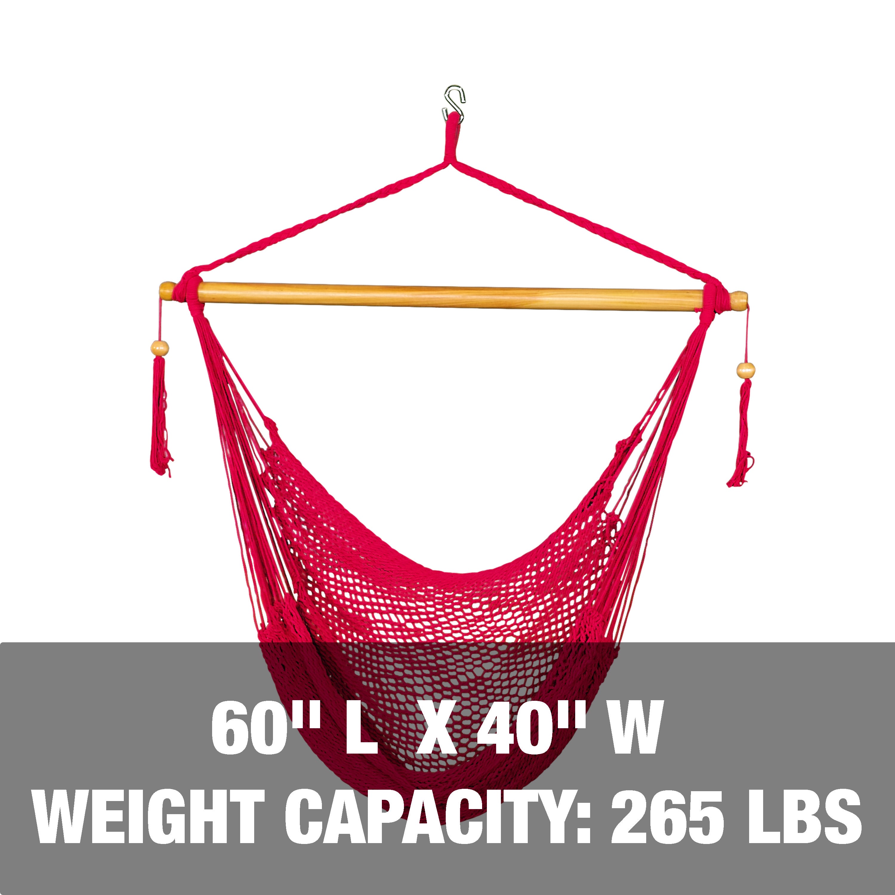 Bliss Hammocks BHC 412R Island Rope Hammock Chair with Spreader Bar & Hanging Hardware - 40 Inch Wide, 265 lb Weight Capacity (Red) - Perfect for Patio, Backyard, Garden Relaxation and Outdoor Lounging