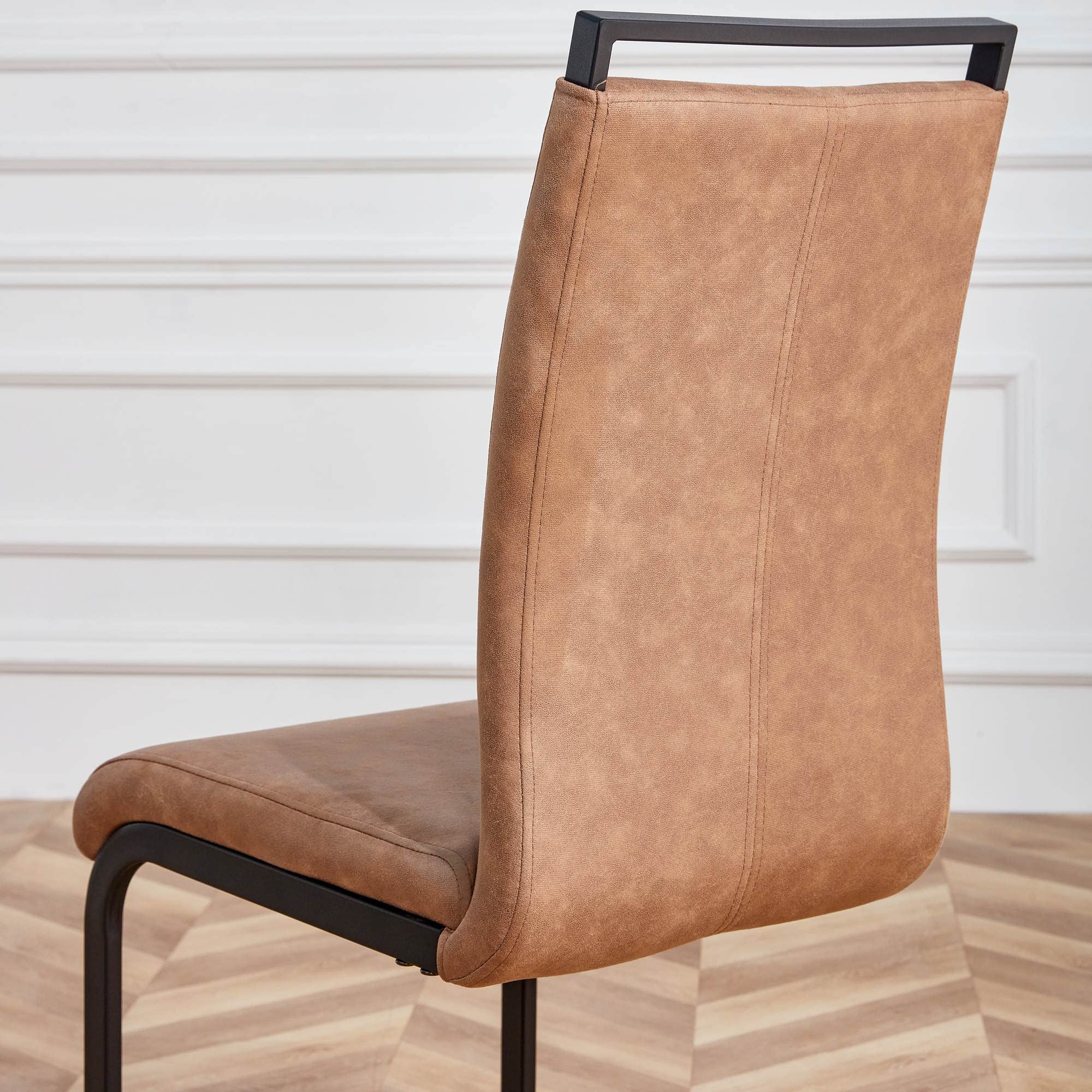 Baysitone Modern Dining Chairs Set of 4 - High Back Kitchen Chairs with Leatherette Padded Seats - Brown Dining Room Chairs for Kitchen, Living Room & Restaurant - Perfect for Family Dinners & Entertaining Guests