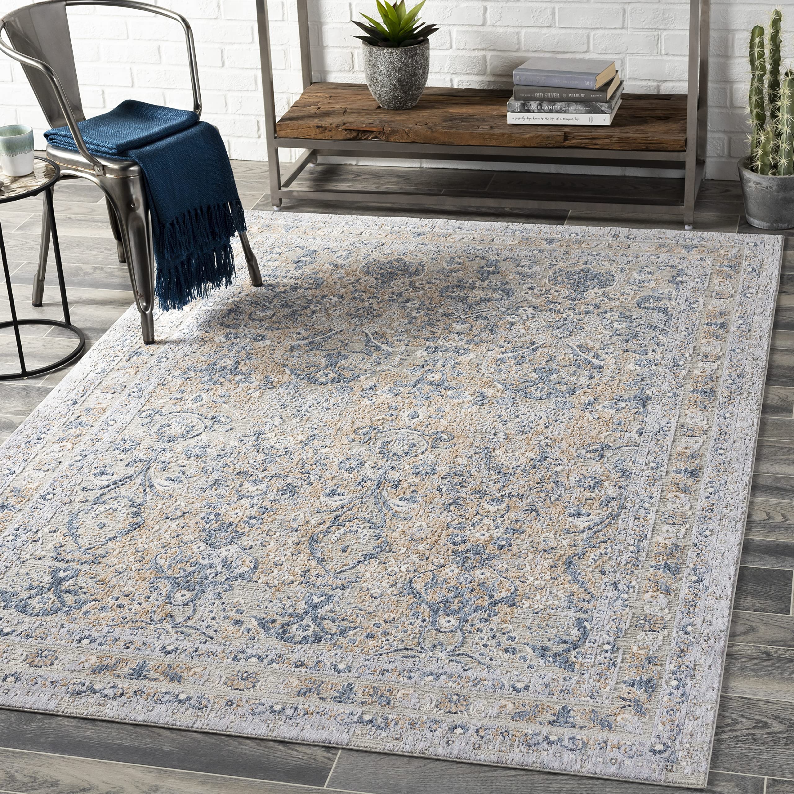 Mark&Day 10x14 Liempde Traditional Dark Blue Area Rug - Soft Cream Blue Gray Carpet for Living Room, Bedroom, Kitchen & Dining Room - Non-Slip Floor Mat for Home Decor (10' x 14')