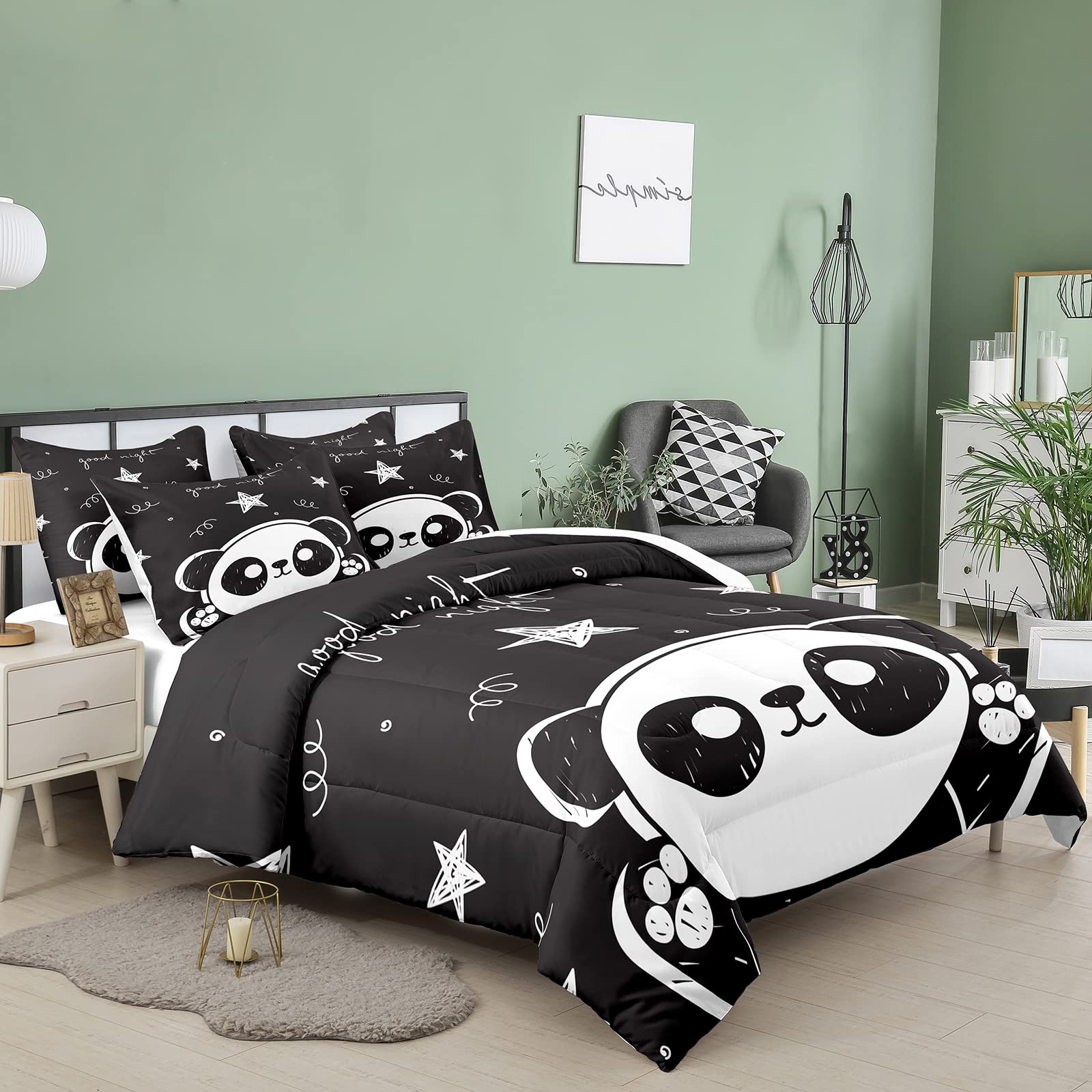 Soft Microfiber Panda Comforter Set Full Size for Kids & Teens - 3D Animal Theme Bedding with 1 Comforter & 2 Pillow Shams (4002) | Perfect for Boys & Girls Bedrooms, Dorm Rooms & Cozy Sleepovers