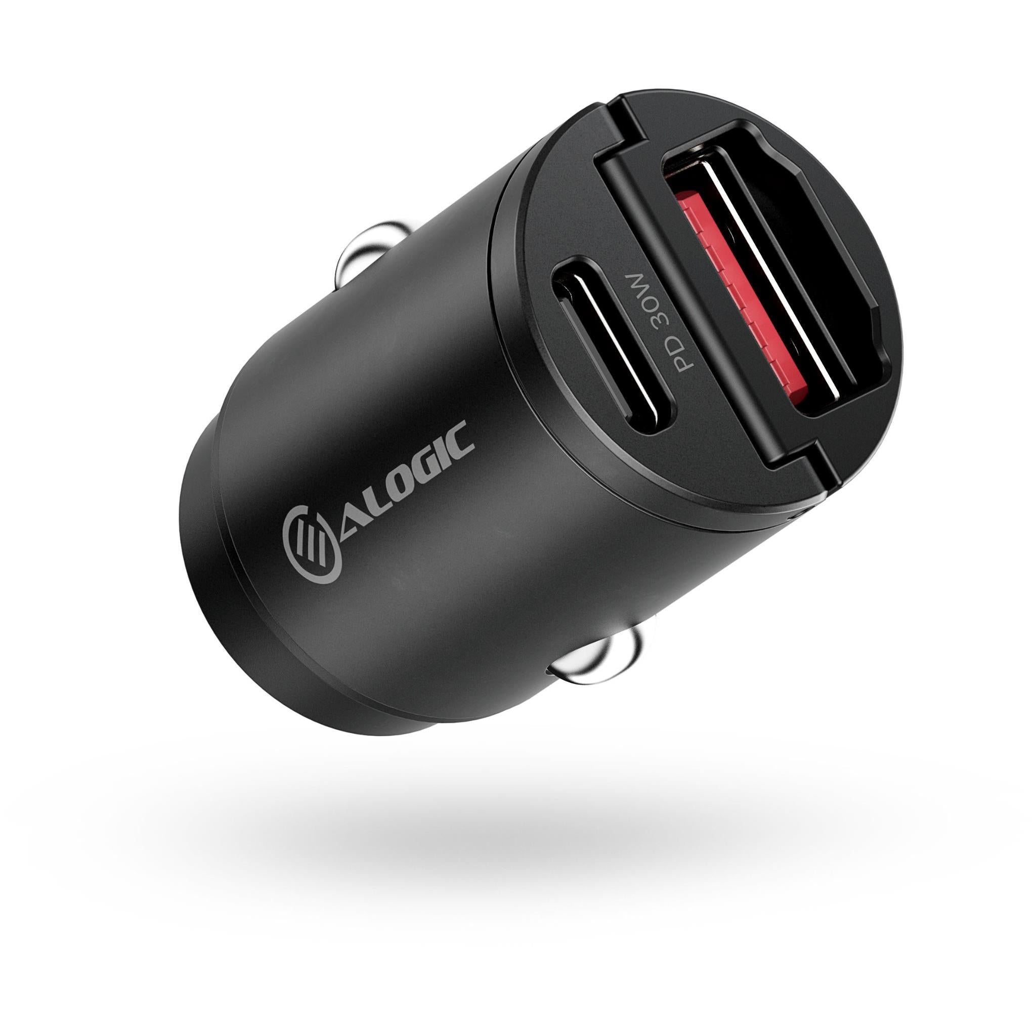 ALOGIC 30W USB C/A Fast Car Charger - Dual Port Rapid Power Adapter for iPhone, Samsung, iPad - Perfect for Road Trips & Commuting