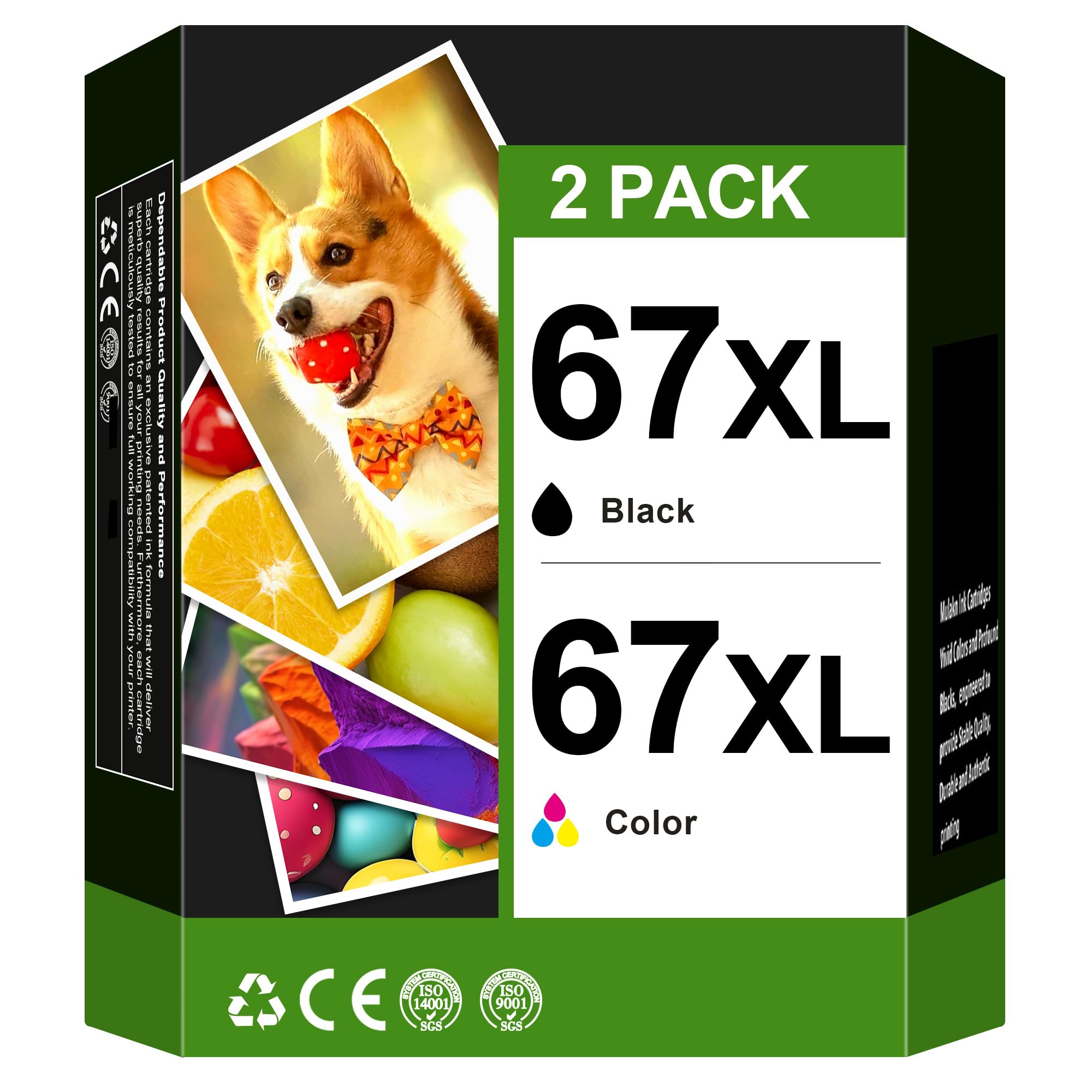 67XL Ink Cartridges Combo Pack - Compatible with HP 67, 67XL, HP67XL - Works with HP DeskJet 2755e, 2755, 2732, 2725, 4155 & Envy 6055, 6075, 6455 Printers - High Yield Replacement Ink for Home & Office Printing