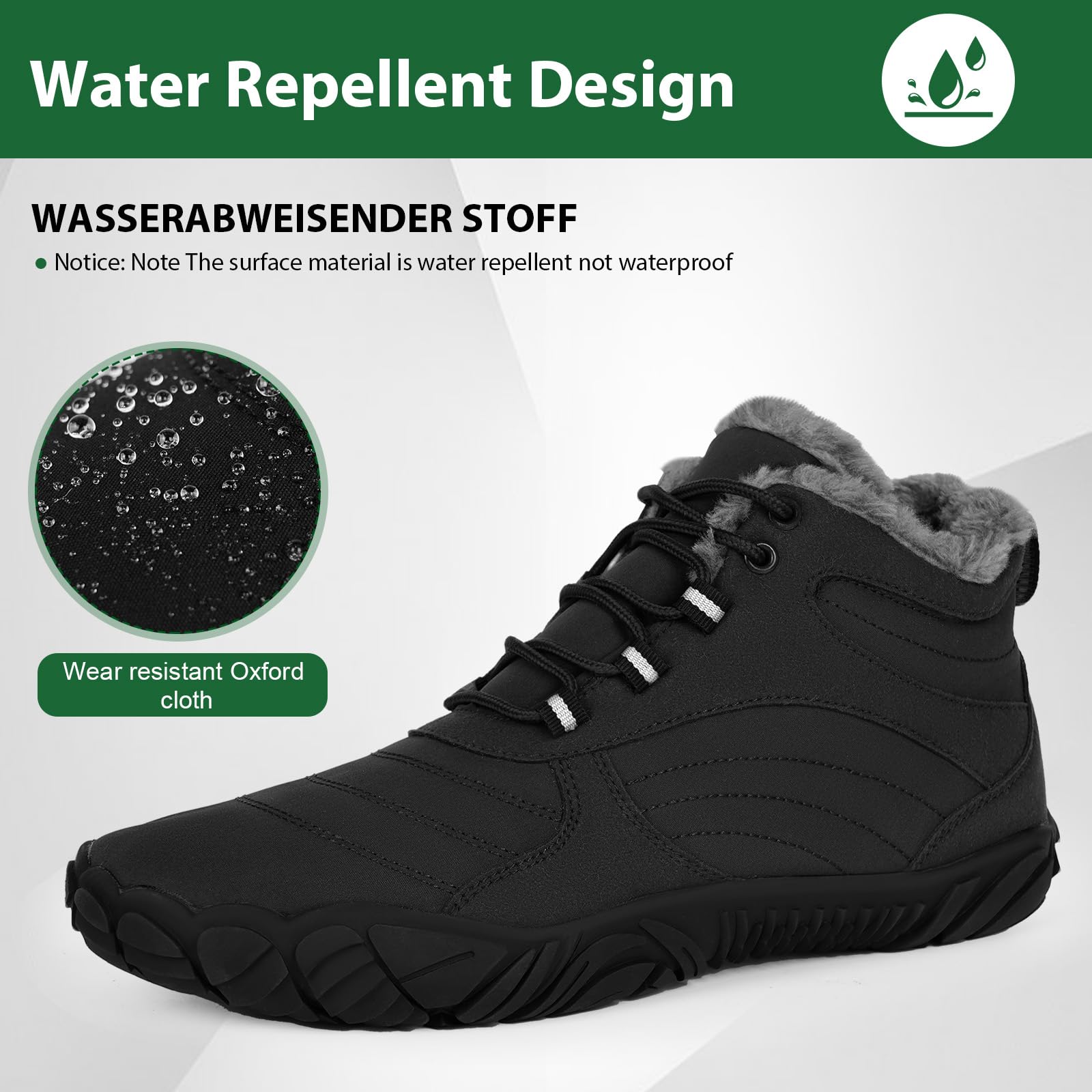 Winter Barefoot Shoes for Women & Men - Waterproof Minimalist Snow Boots with Wide Toe Box & Non-Slip Sole | Hiking, Running & Walking in Cold Weather | Warm Suede Slouchy Boots for Outdoor Activities