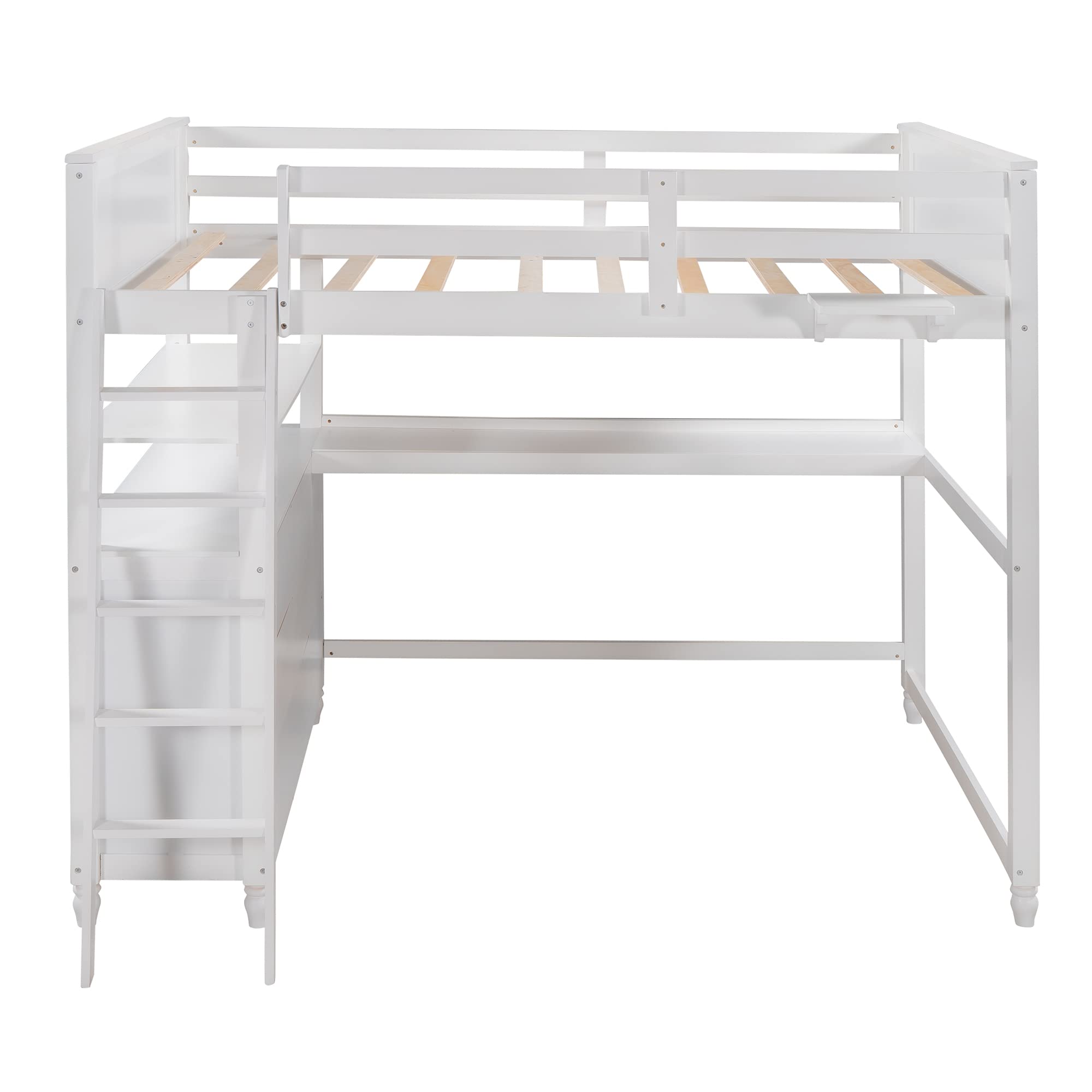 **Full Loft Bed with Desk & Storage - Sturdy Wood Loft Bed with 6 Drawers & Shelves for Kids, Teens, or Dorm Rooms (White) - Perfect for Small Spaces, Study & Organization**