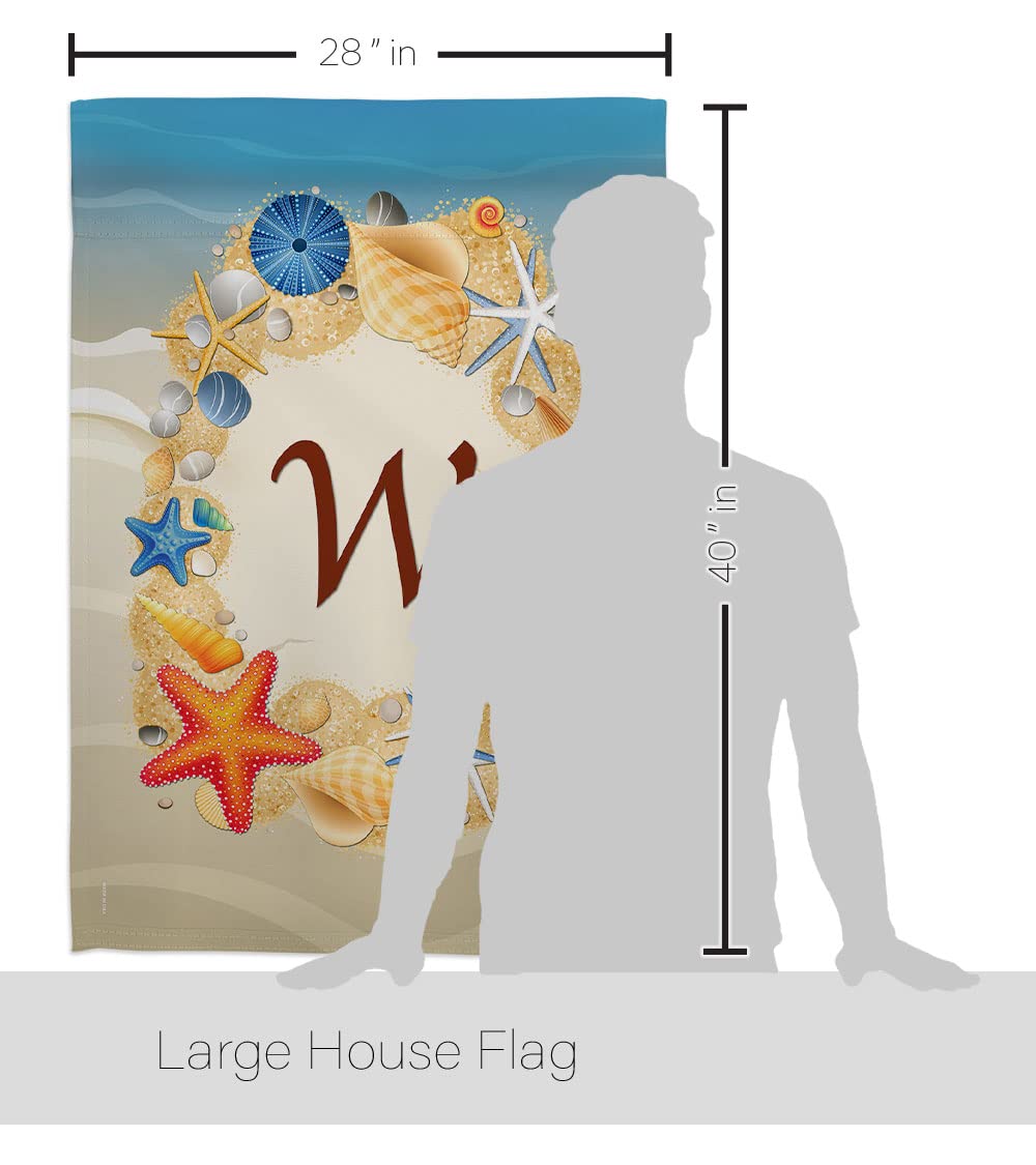 Summer W Coastal Beach House Flag Set 28x40 with Flagpole - Perfect for Outdoor Decor