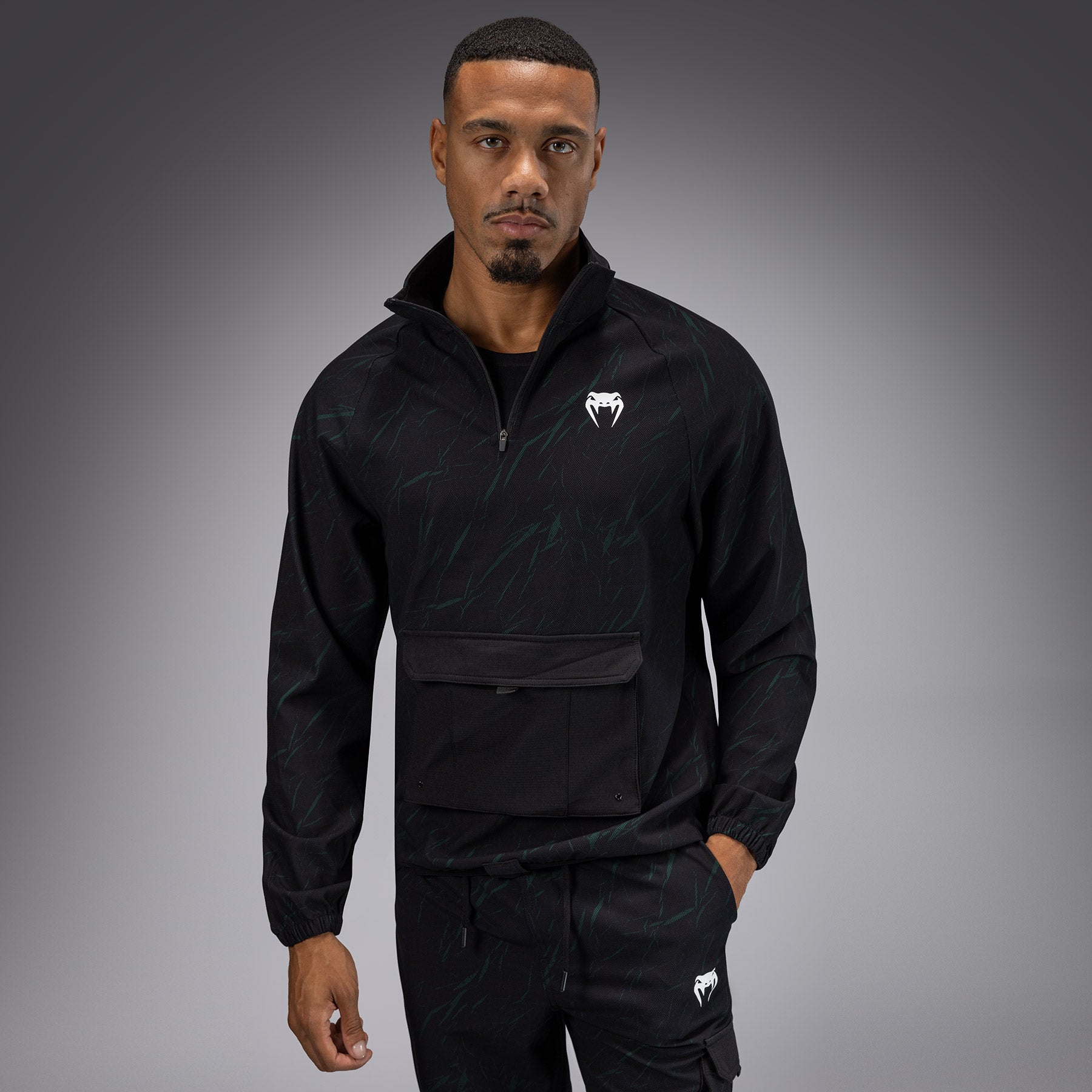 Venum Trooper Men's Half Zip Jacket - Black & Forest Green MMA Training Jacket for Combat Sports & Streetwear | Lightweight Performance Hoodie for Fighters, Gym & Outdoor Activities