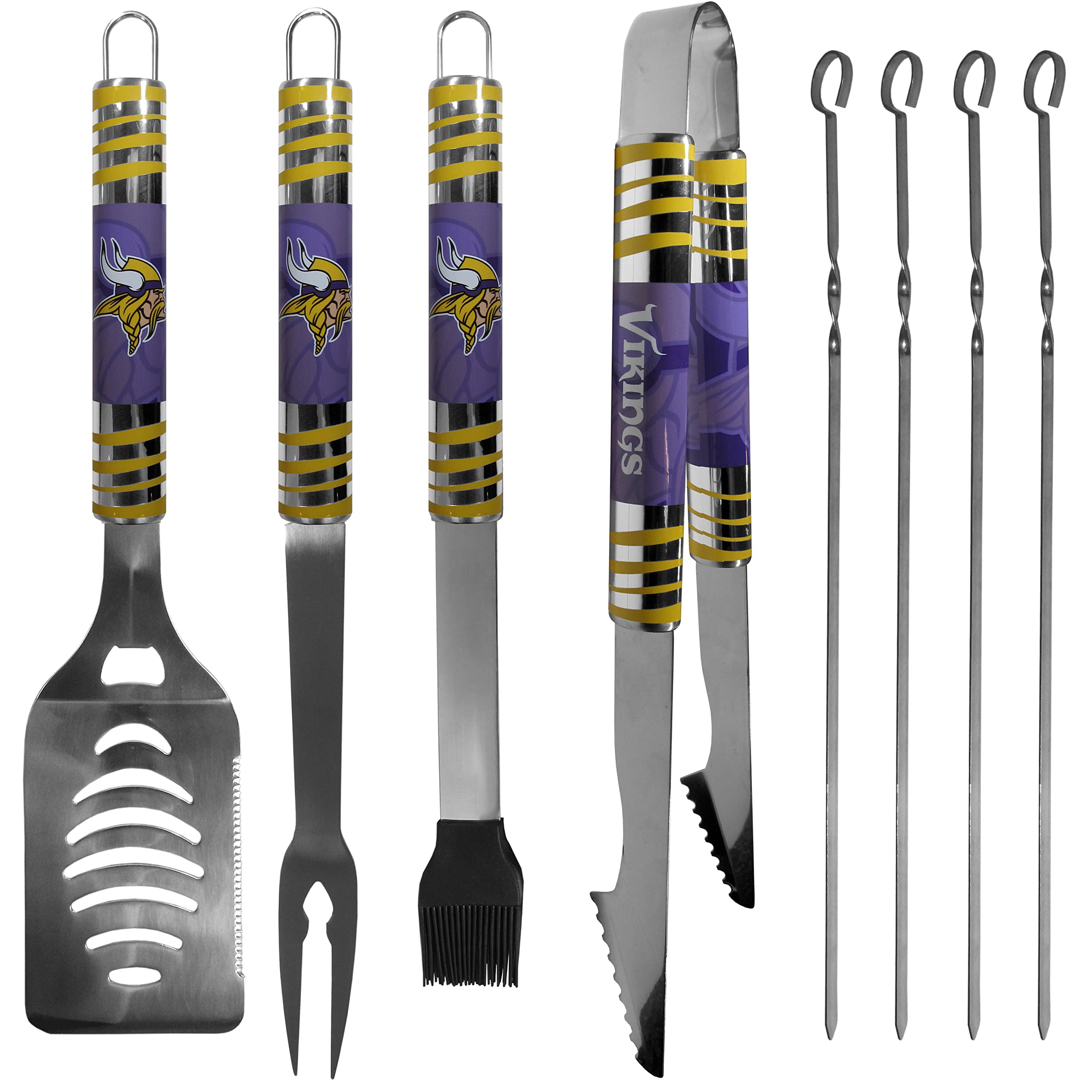 Minnesota Vikings 8-Piece Steel Tailgating BBQ Set with Case - Official NFL Licensed Grill Tools for Outdoor Cooking, Camping & Game Day Parties - Perfect for Fans & Tailgaters (Gray)
