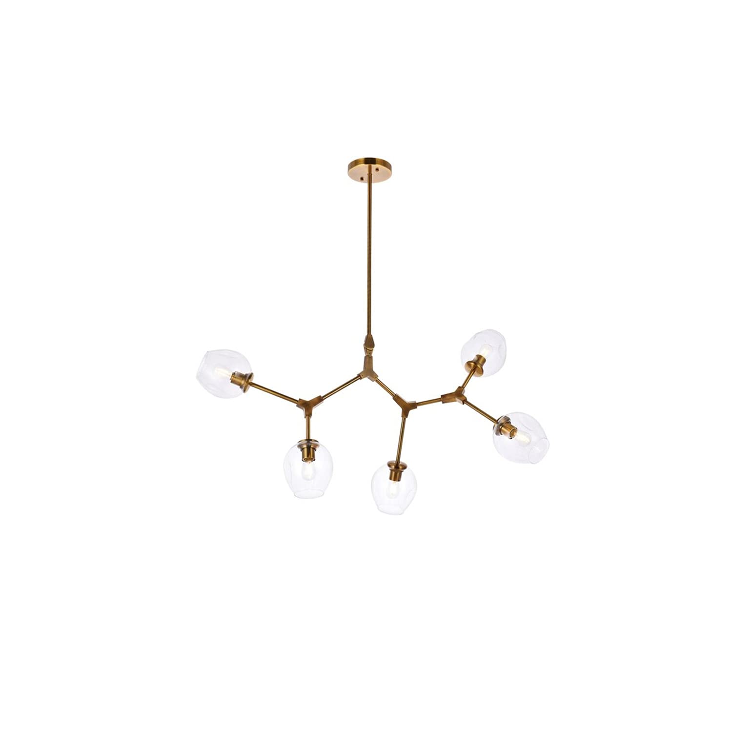 Modern 5-Light Brass Chandelier for Indoor Home Decor - Elegant Dining Room & Living Room Ceiling Lighting Fixture