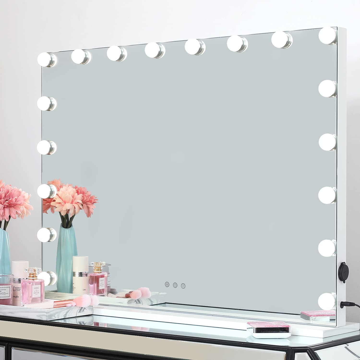 iCREAT Hollywood Makeup Mirror - Touchscreen Vanity Mirror with 18 Dimmable LED Lights, Tabletop/Wall Mount, 5 Color Modes, White | Perfect for Makeup Application, Skincare Routine & Home Salon Setup