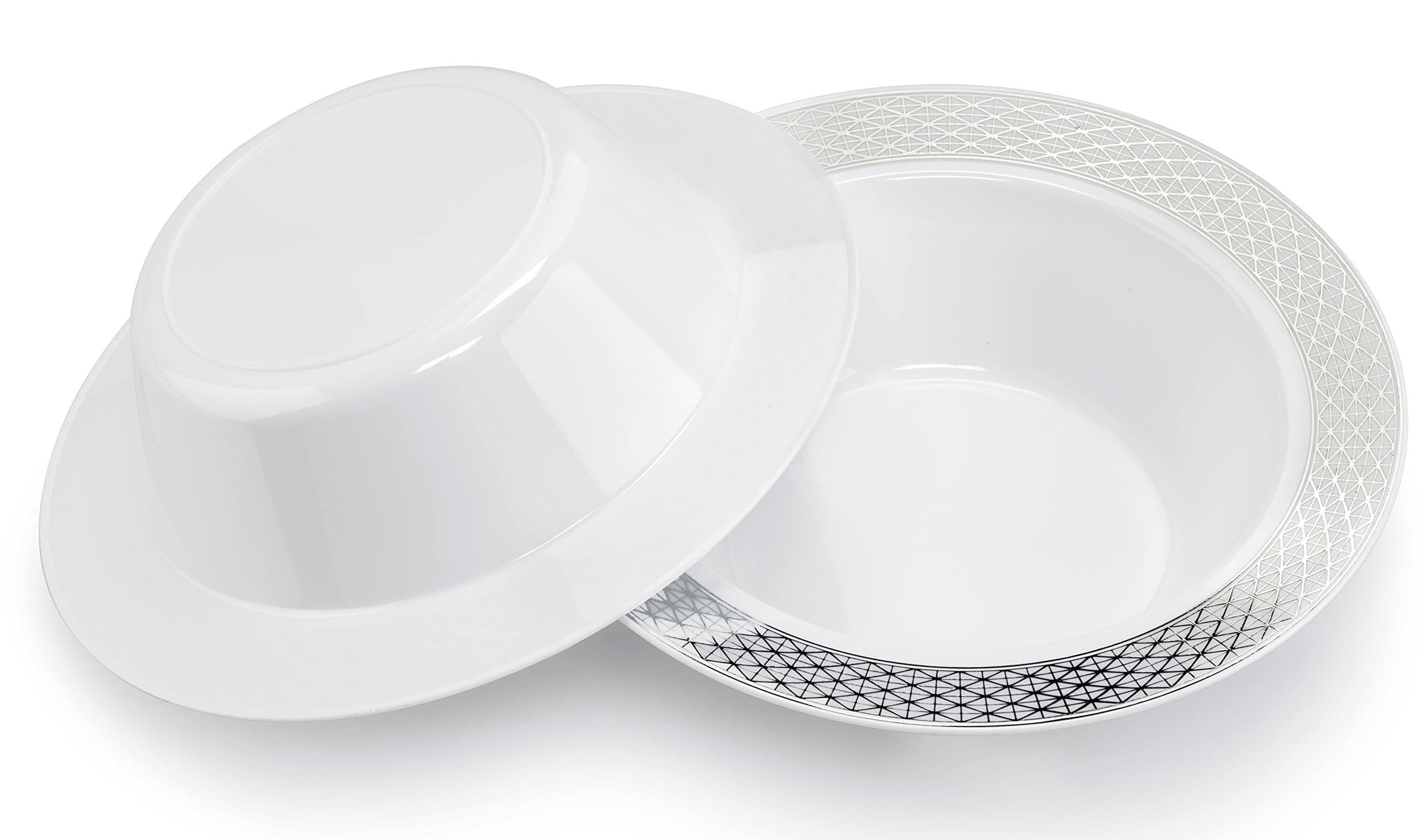 60-Piece Heavyweight Disposable Plastic Bowls Set - 6oz Diamond White & Silver Dessert Bowls for Wedding, Party, Baby Shower & Special Occasions - Elegant & Durable Disposable Tableware