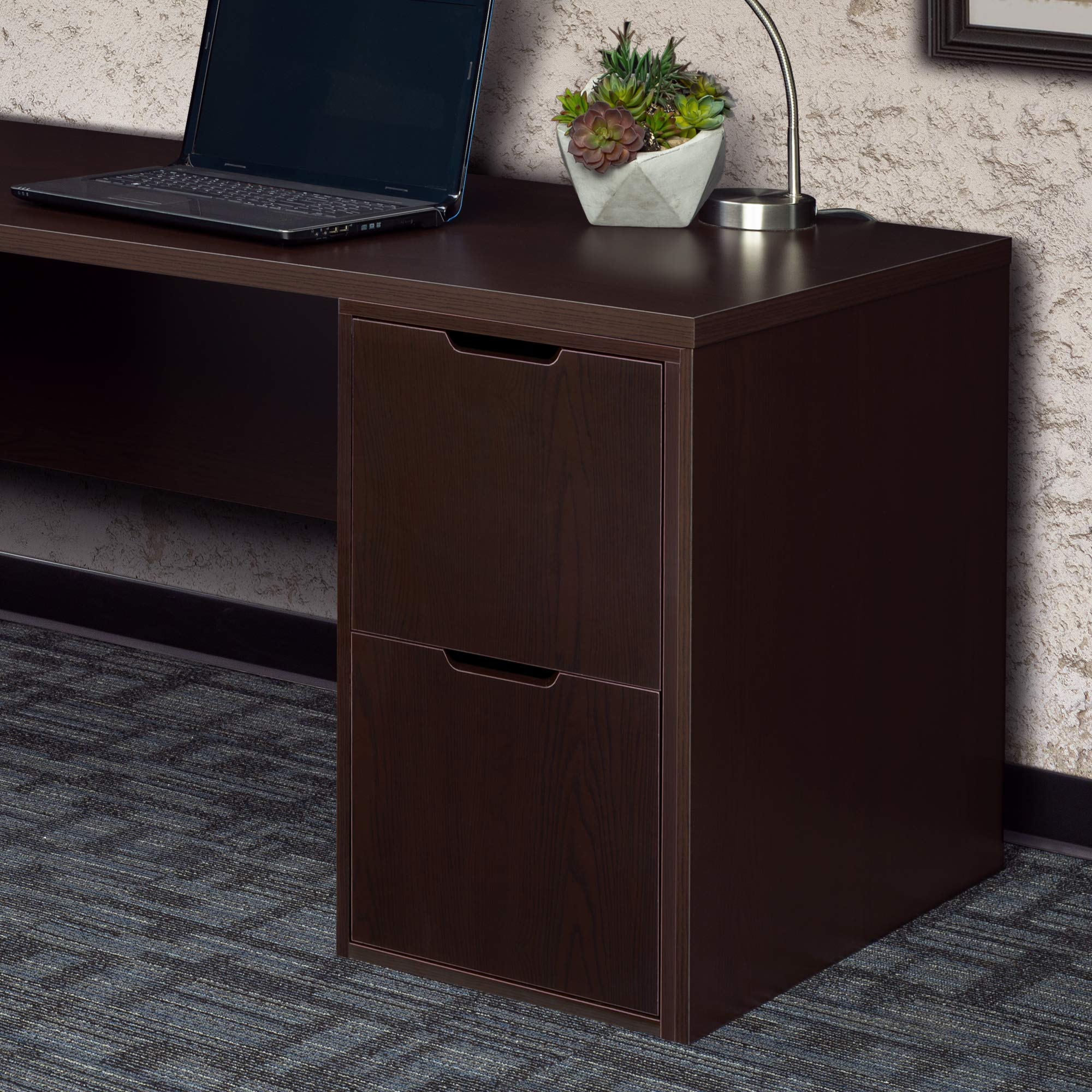 Freestanding Two-Drawer Filing Cabinet with Pedestal - Truffle Brown for Home Office Organization & Document Storage