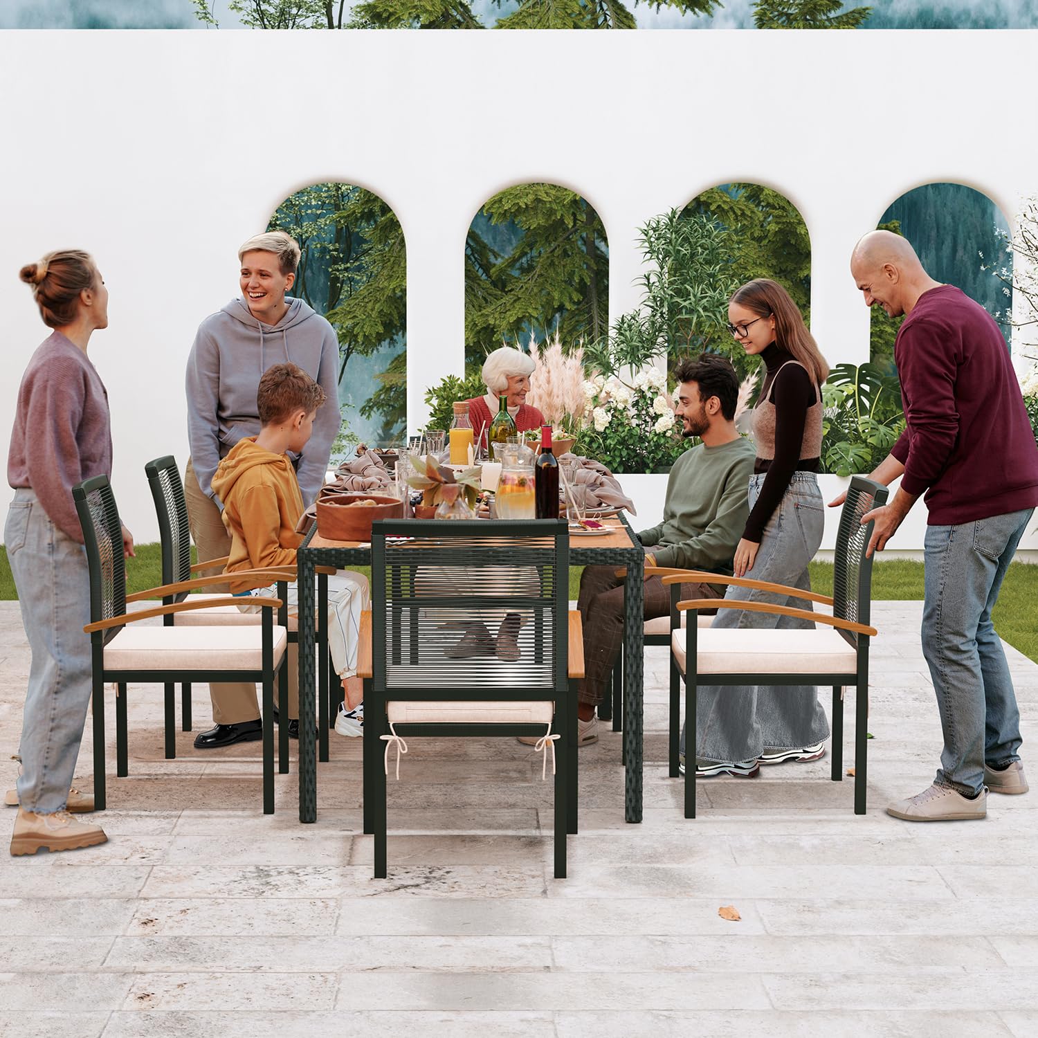 7-Piece Outdoor Patio Dining Set - All-Weather Wicker Table and 6 Chairs for Garden, Yard, Porch, Poolside | Perfect for BBQs, Family Gatherings & Outdoor Entertaining