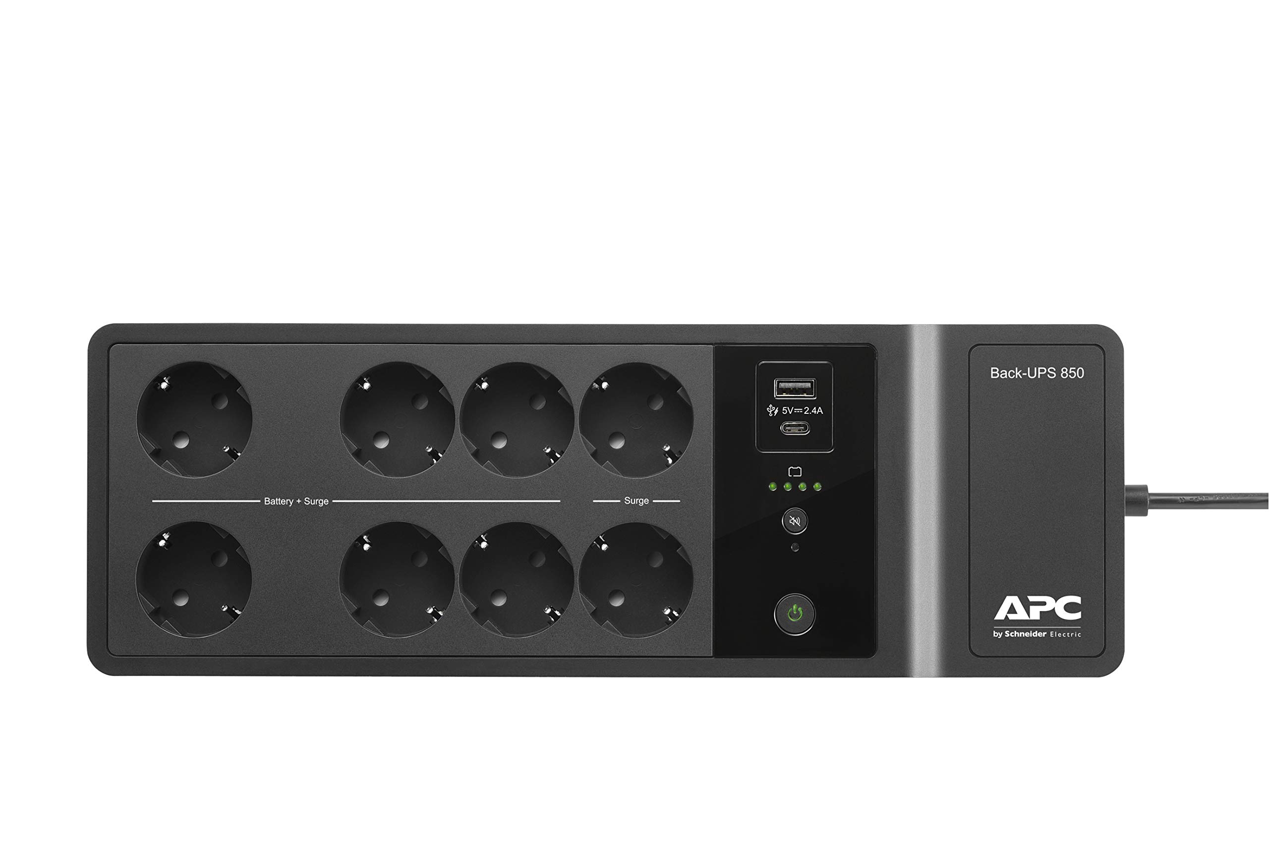 APC Back-UPS ES 850VA Battery Backup (BE850G2-SP) with 8 Schuko Outlets, USB-A & USB-C Charging Ports - Power Protection for Home Office, Gaming PC & Network Equipment