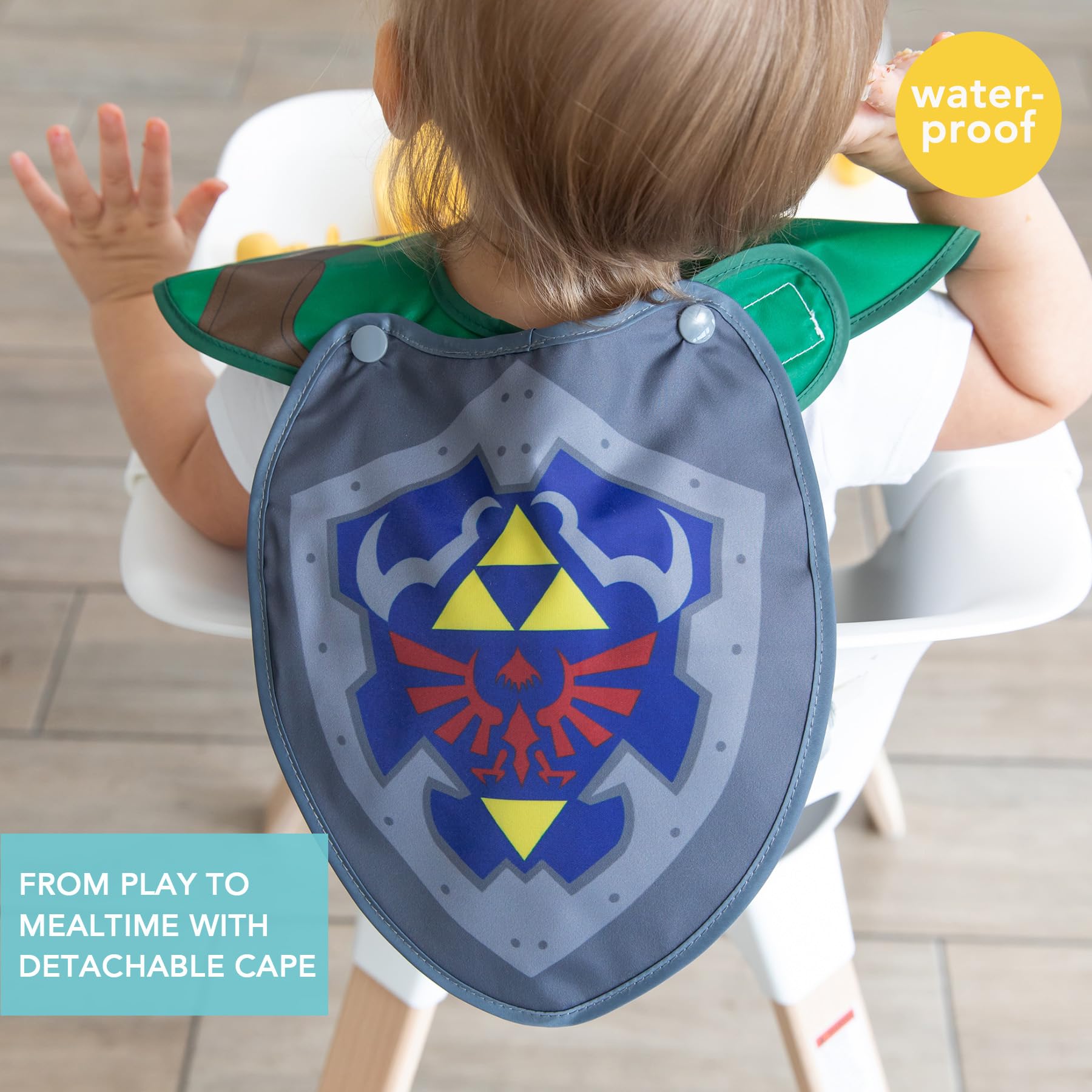 Bumkins SuperBib with Cape for Babies & Toddlers 6-24 Months | Nintendo Legend of Zelda Design | Unisex Baby Feeding Bib for Eating, Baby-Led Weaning & Mess-Free Meals | Perfect for Home, Travel & Daycare Use