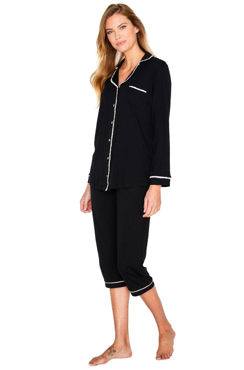 Women's Long Sleeve Cropped Pajama Set - Soft Cotton Sleepwear for Women, Comfy Loungewear for Bedtime & Relaxation at Home